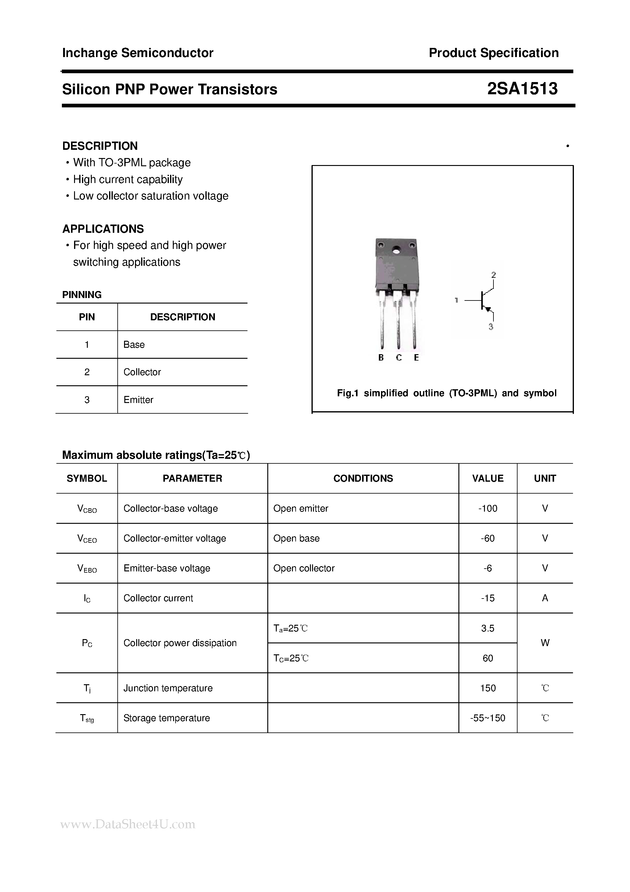 Datasheet 2SA1513 - POWER TRANSISTOR page 1