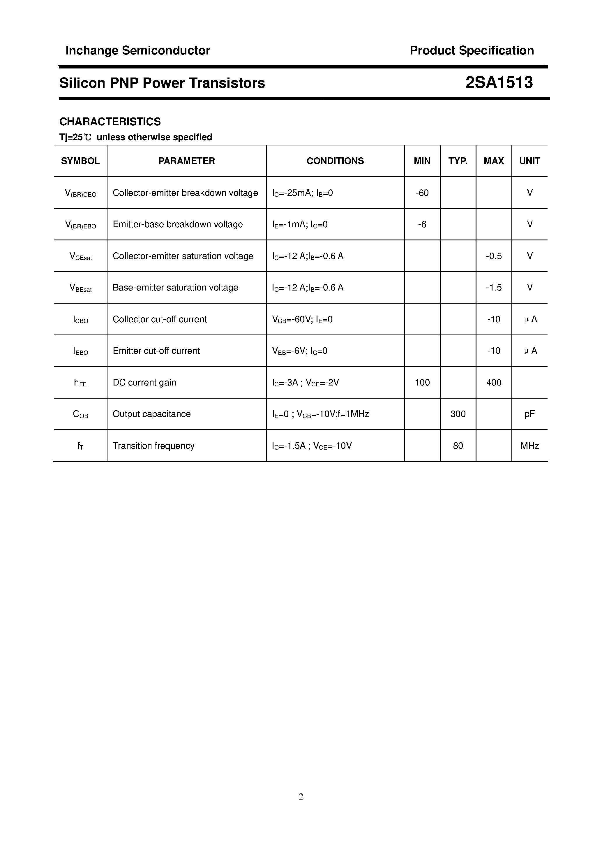 Datasheet 2SA1513 - POWER TRANSISTOR page 2