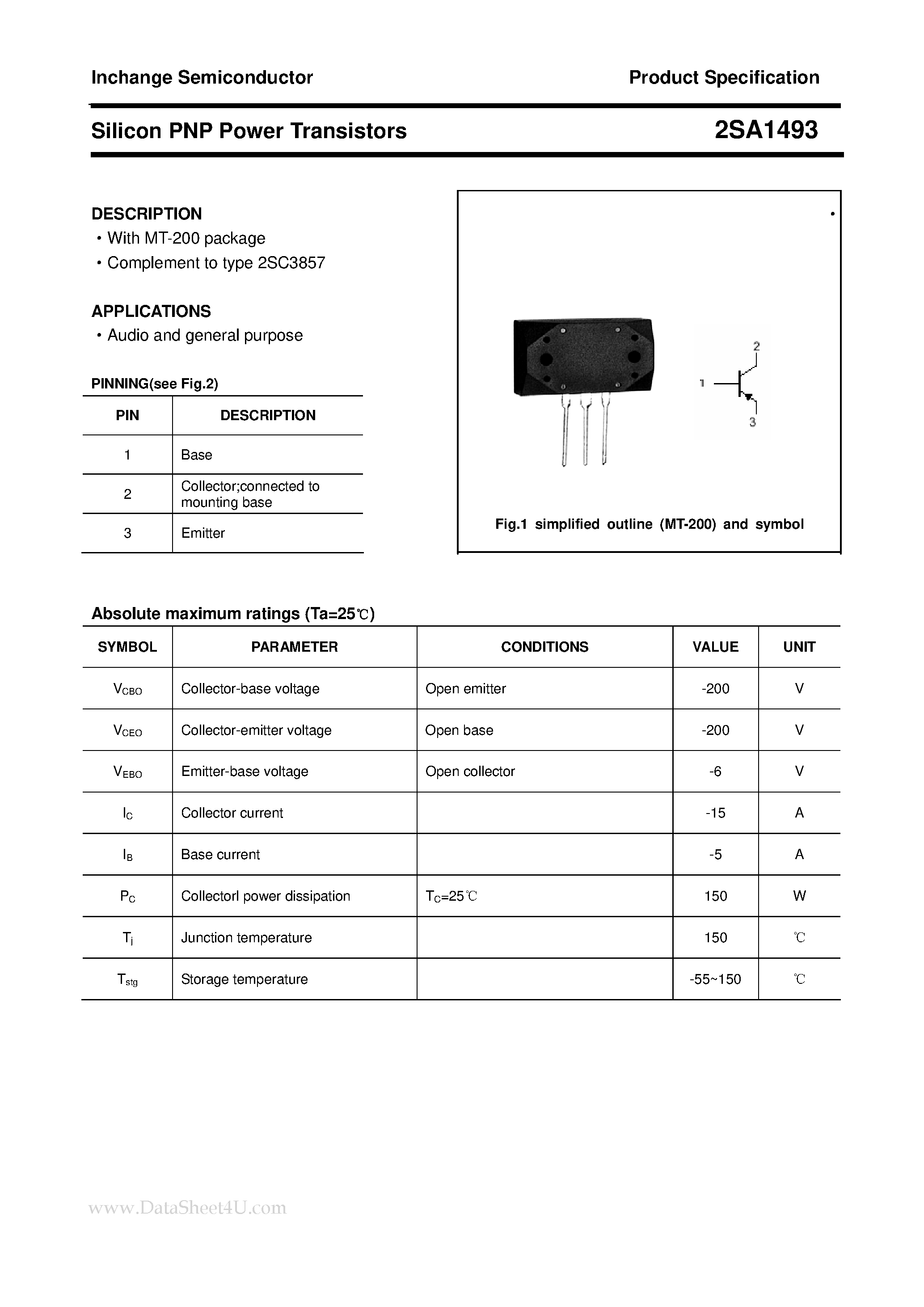 Datasheet 2SA1493 - POWER TRANSISTOR page 1