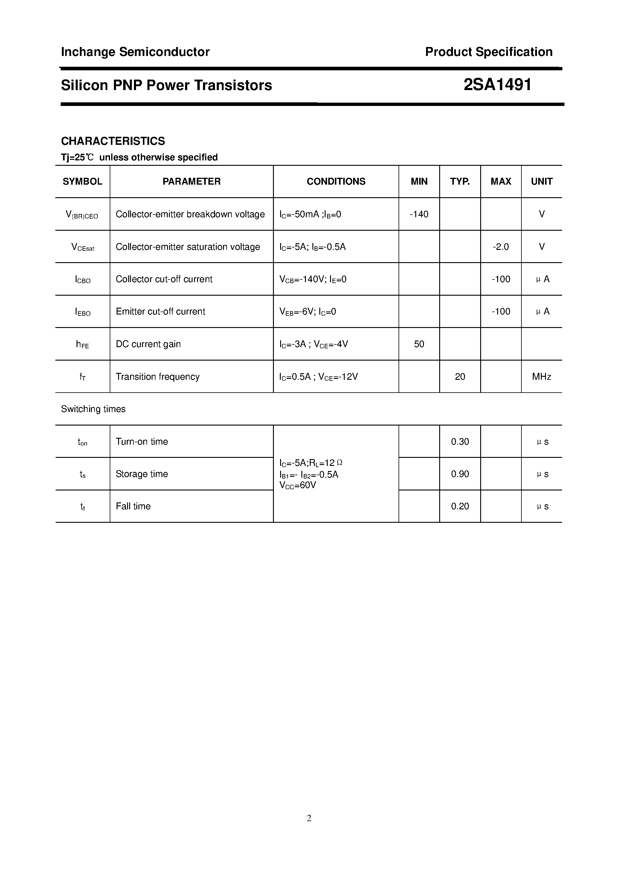 Datasheet 2SA1491 - POWER TRANSISTOR page 2