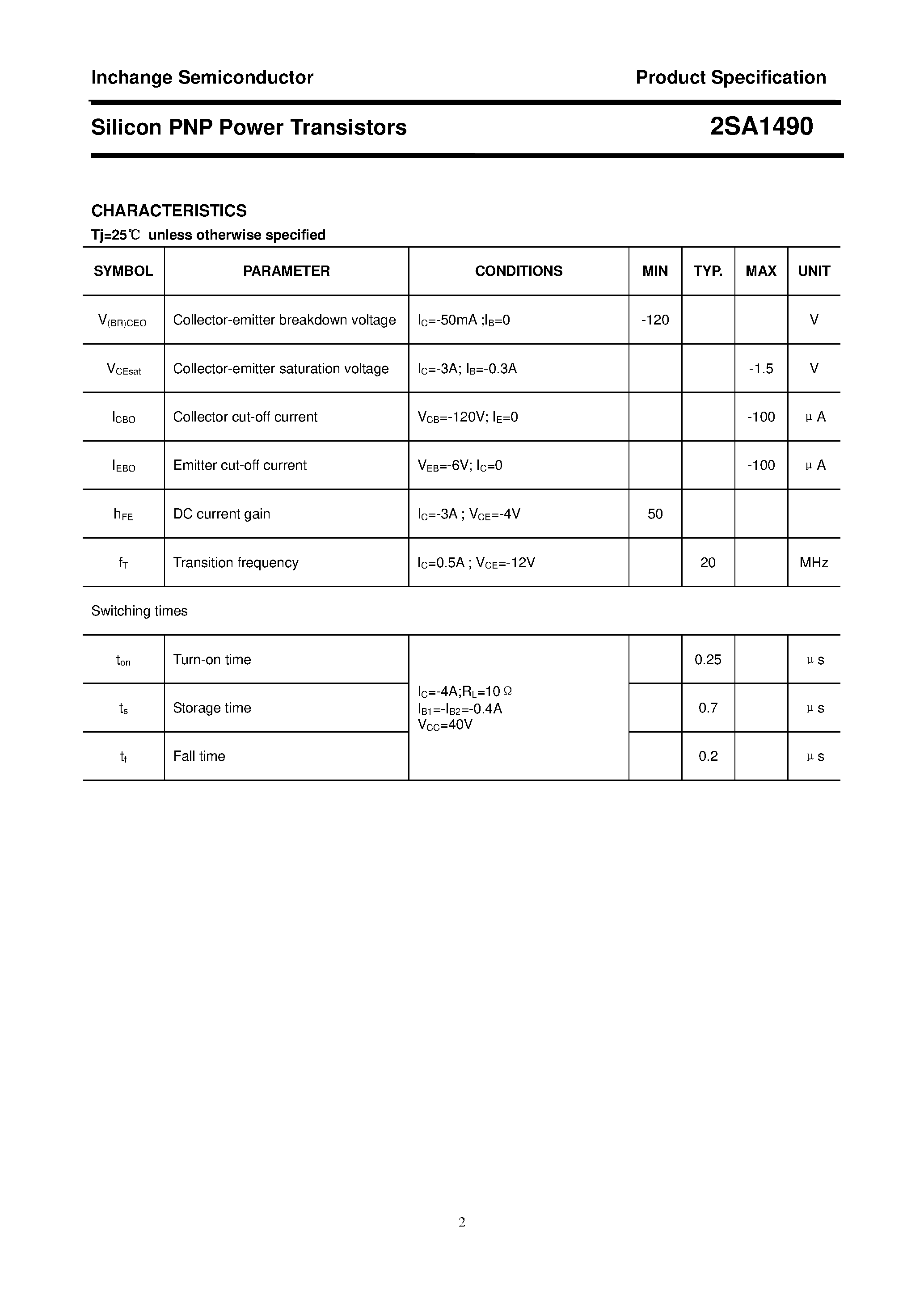Datasheet 2SA1490 - POWER TRANSISTOR page 2
