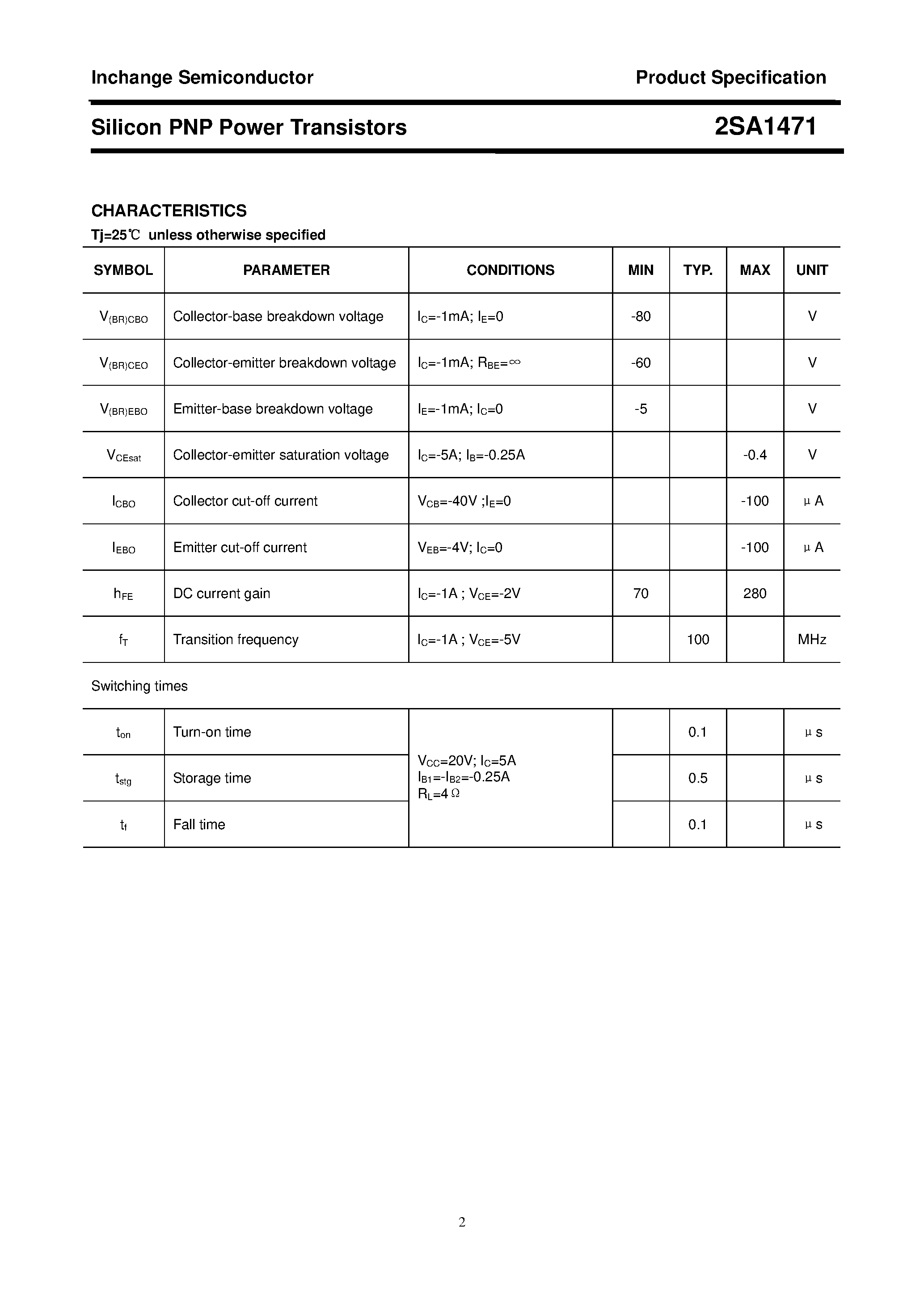 Datasheet 2SA1471 page 2 Datasheet 2SA1471 - POWER TRANSISTOR page 2