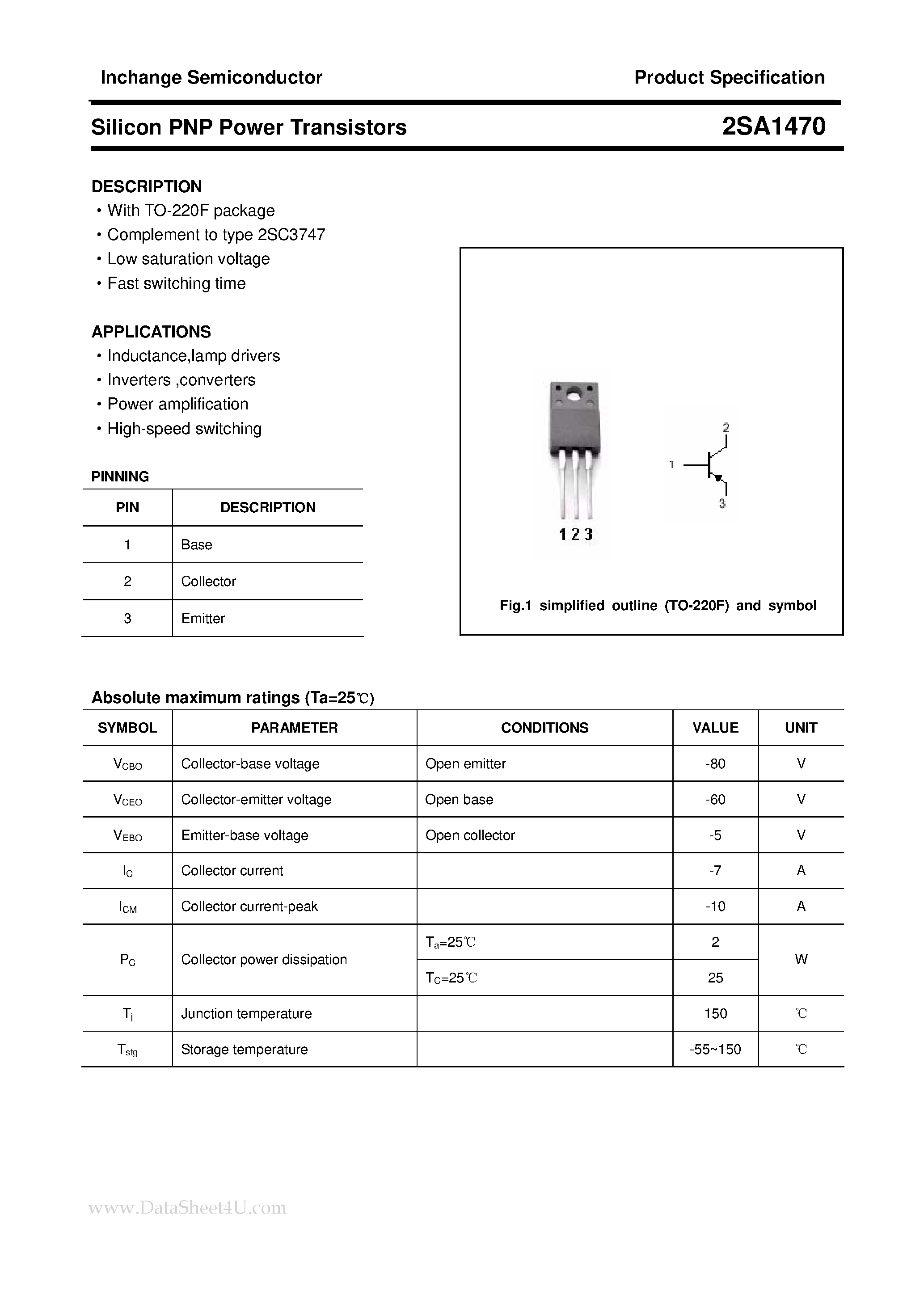 Datasheet 2SA1470 - POWER TRANSISTOR page 1