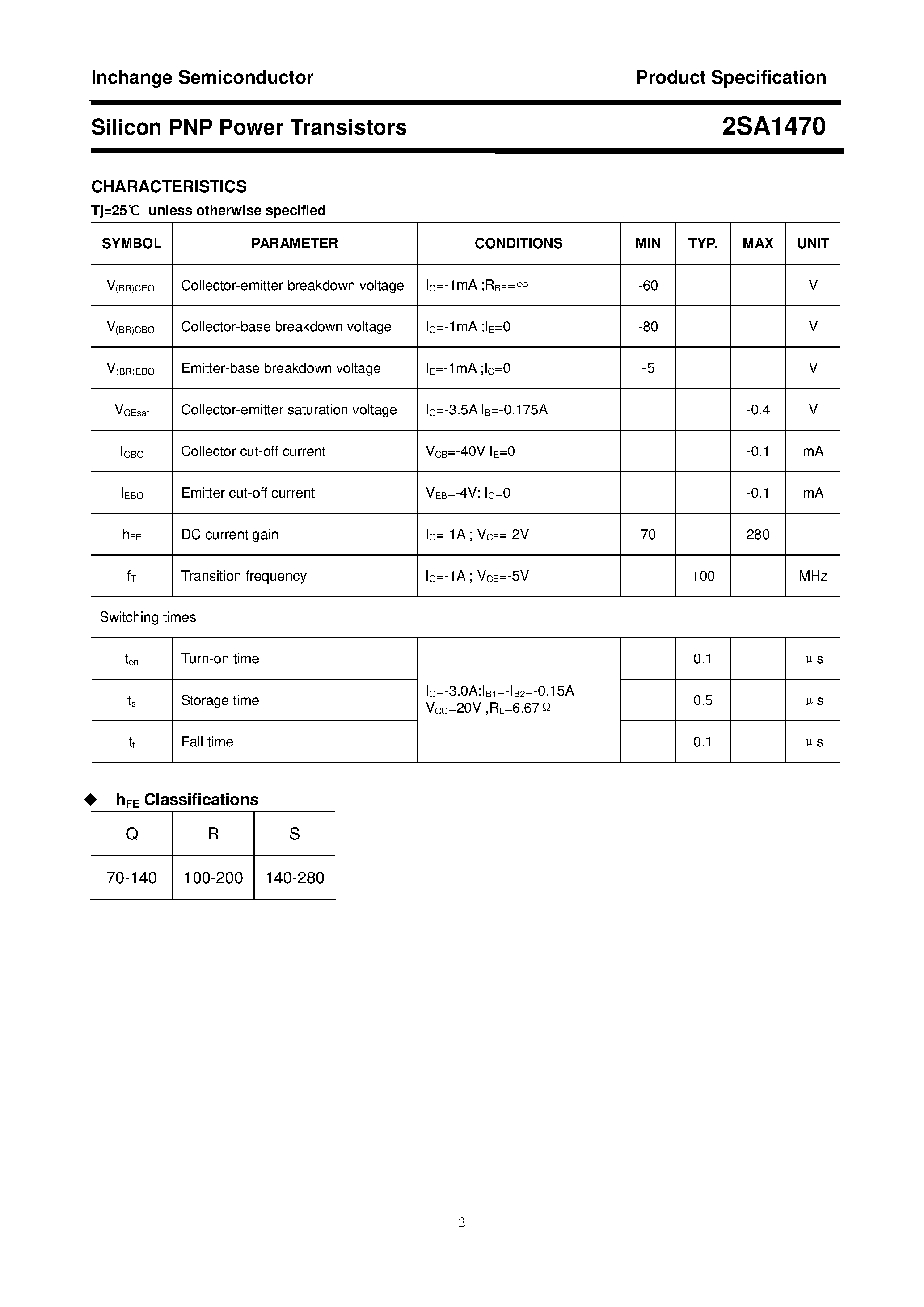 Datasheet 2SA1470 - POWER TRANSISTOR page 2