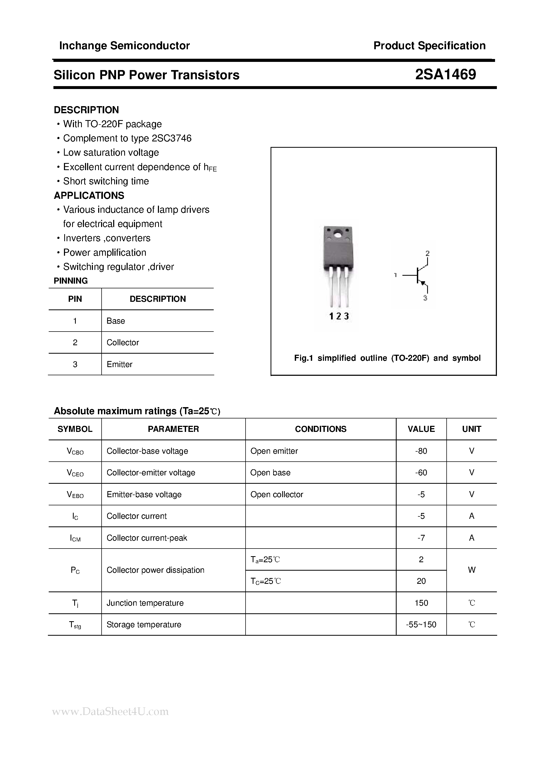 Datasheet 2SA1469 - POWER TRANSISTOR page 1