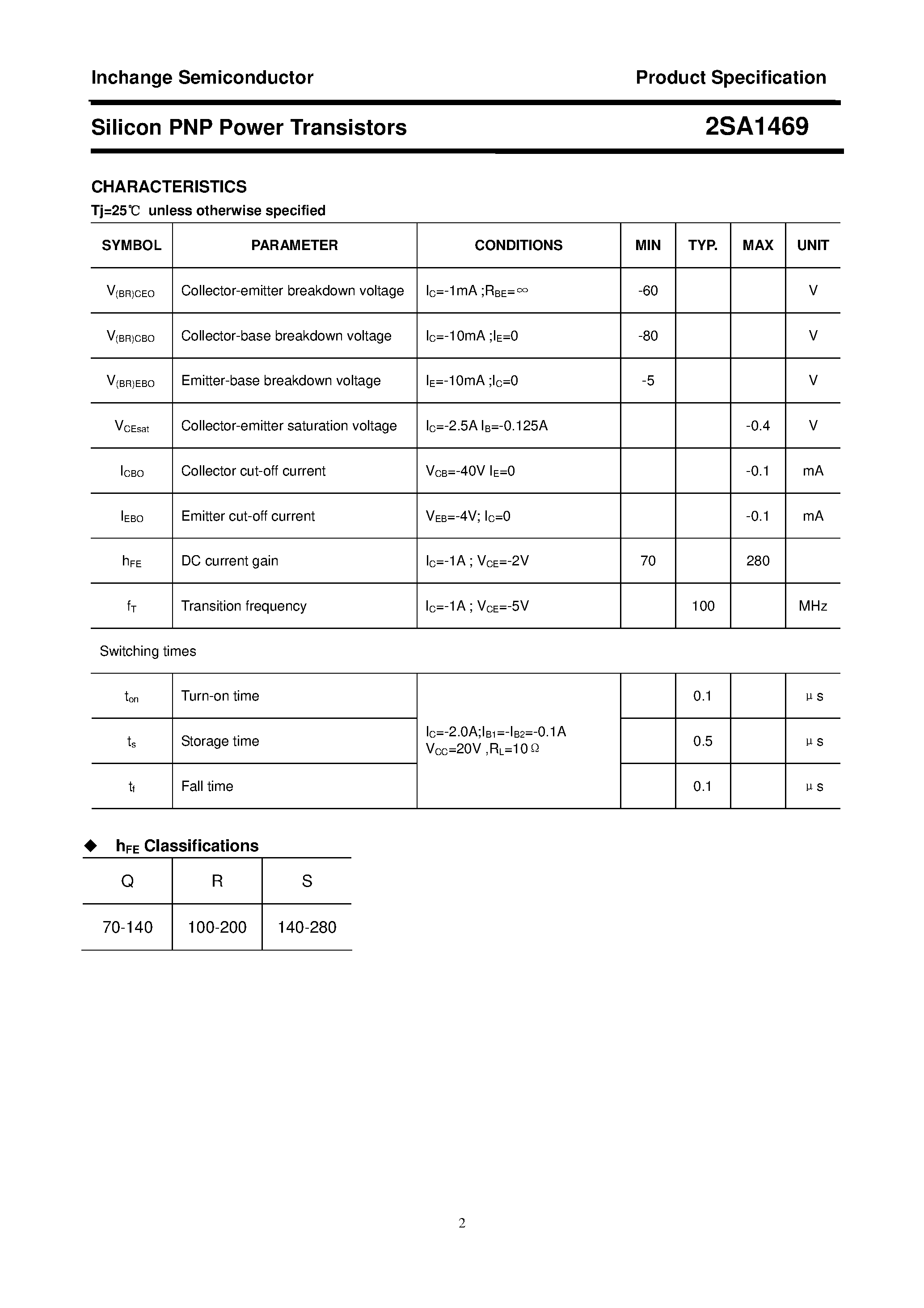 Datasheet 2SA1469 - POWER TRANSISTOR page 2