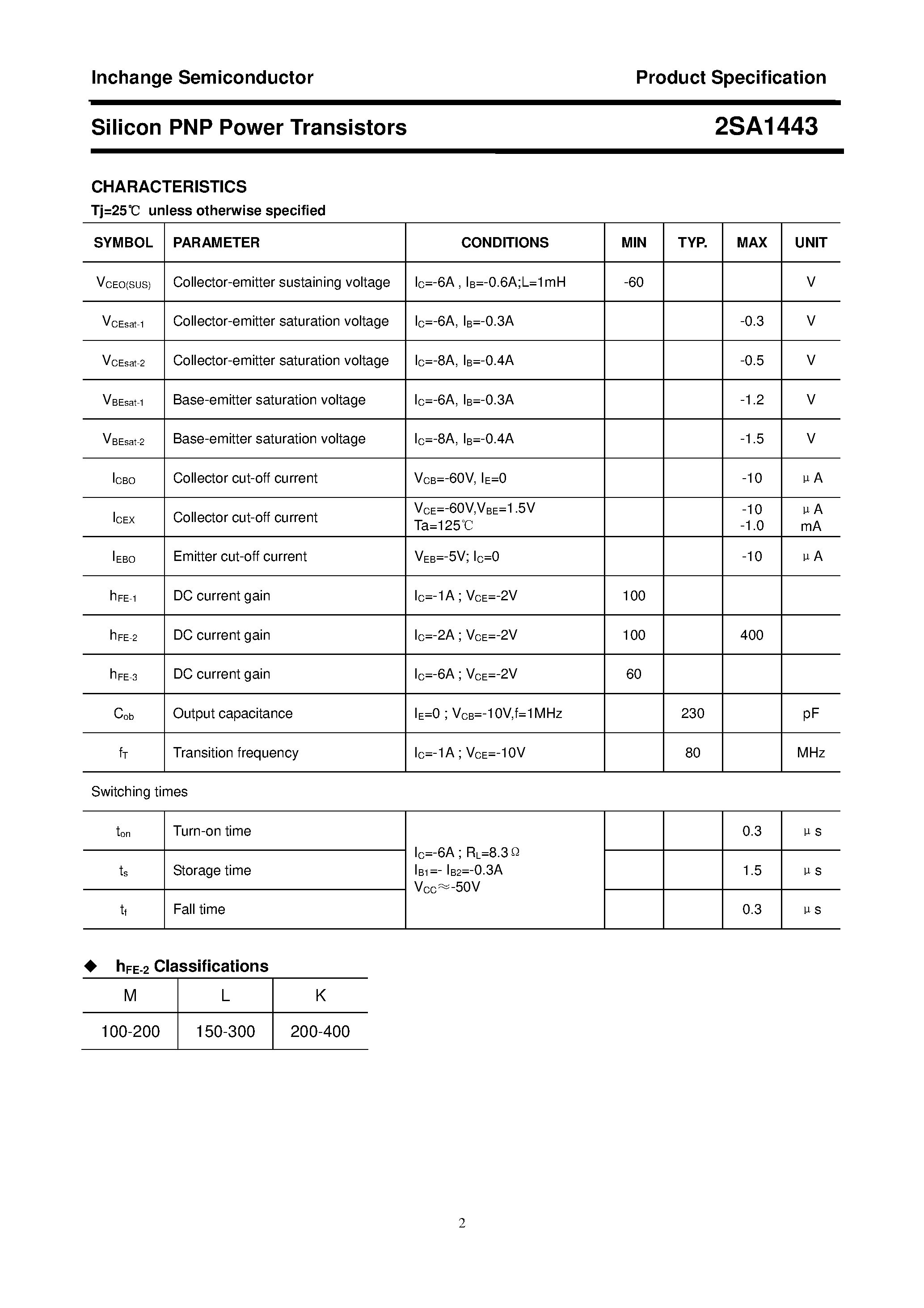Datasheet 2SA1443 - POWER TRANSISTOR page 2
