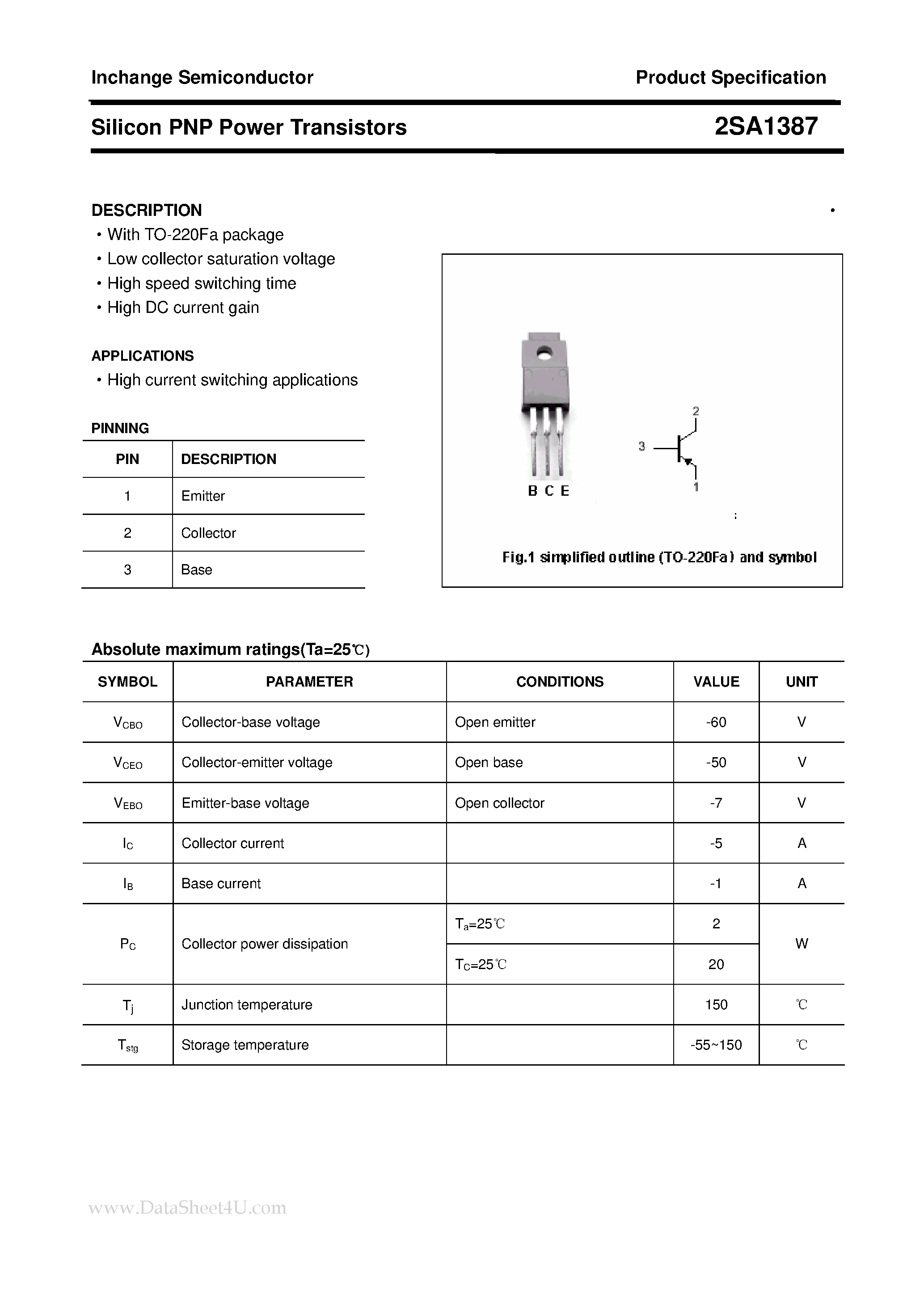 Datasheet 2SA1387 - POWER TRANSISTOR page 1