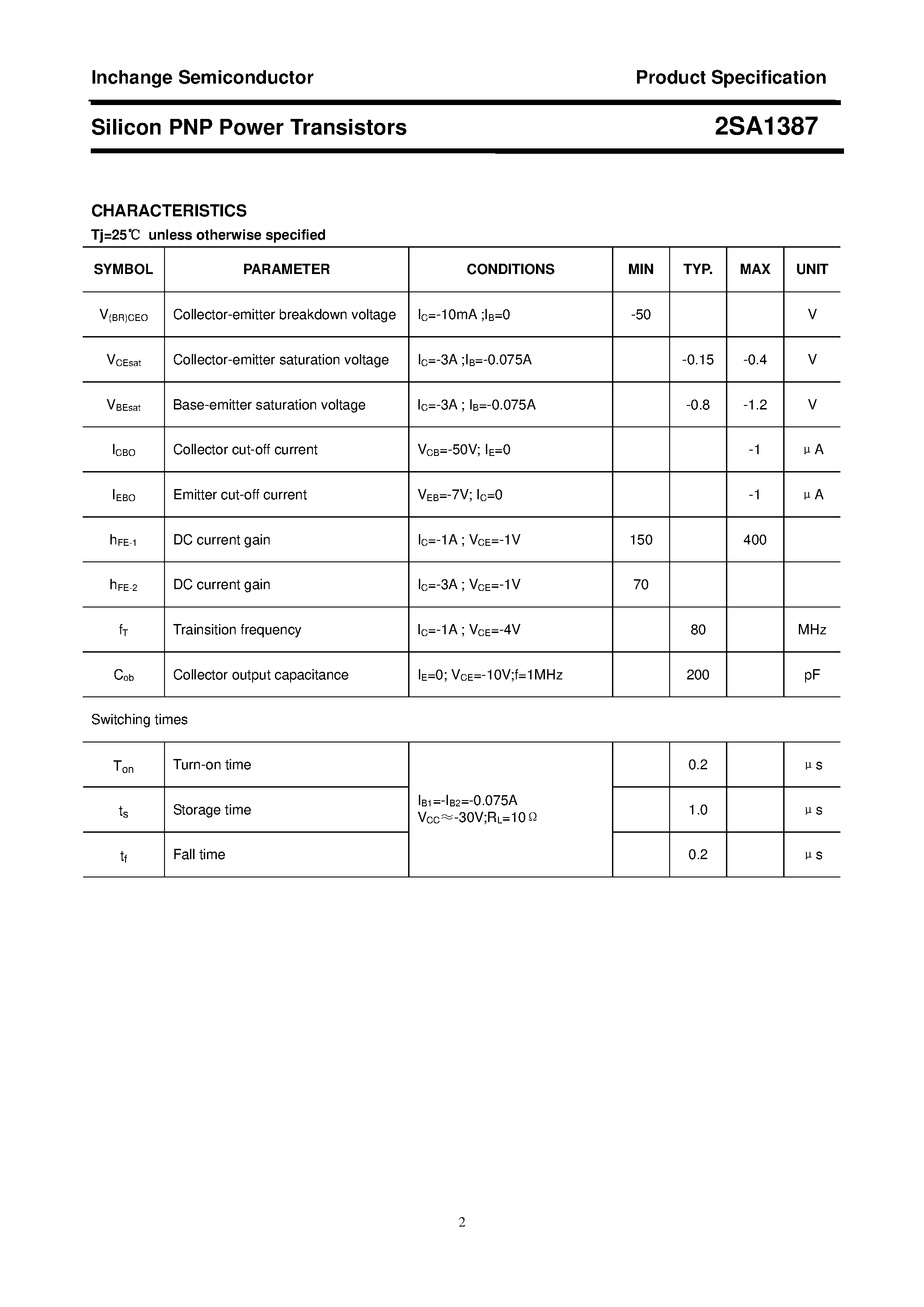 Datasheet 2SA1387 - POWER TRANSISTOR page 2