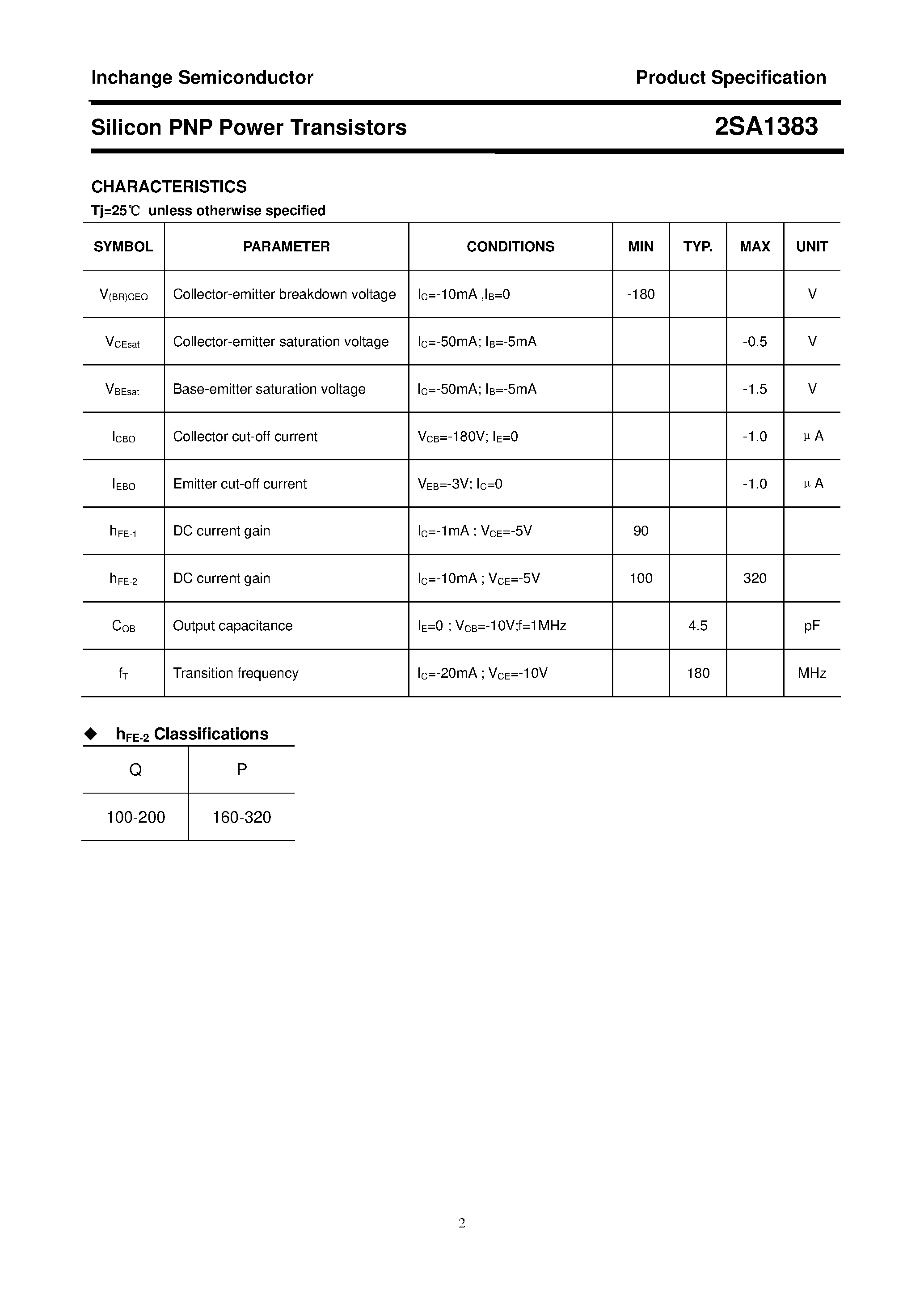 Datasheet 2SA1383 - POWER TRANSISTOR page 2