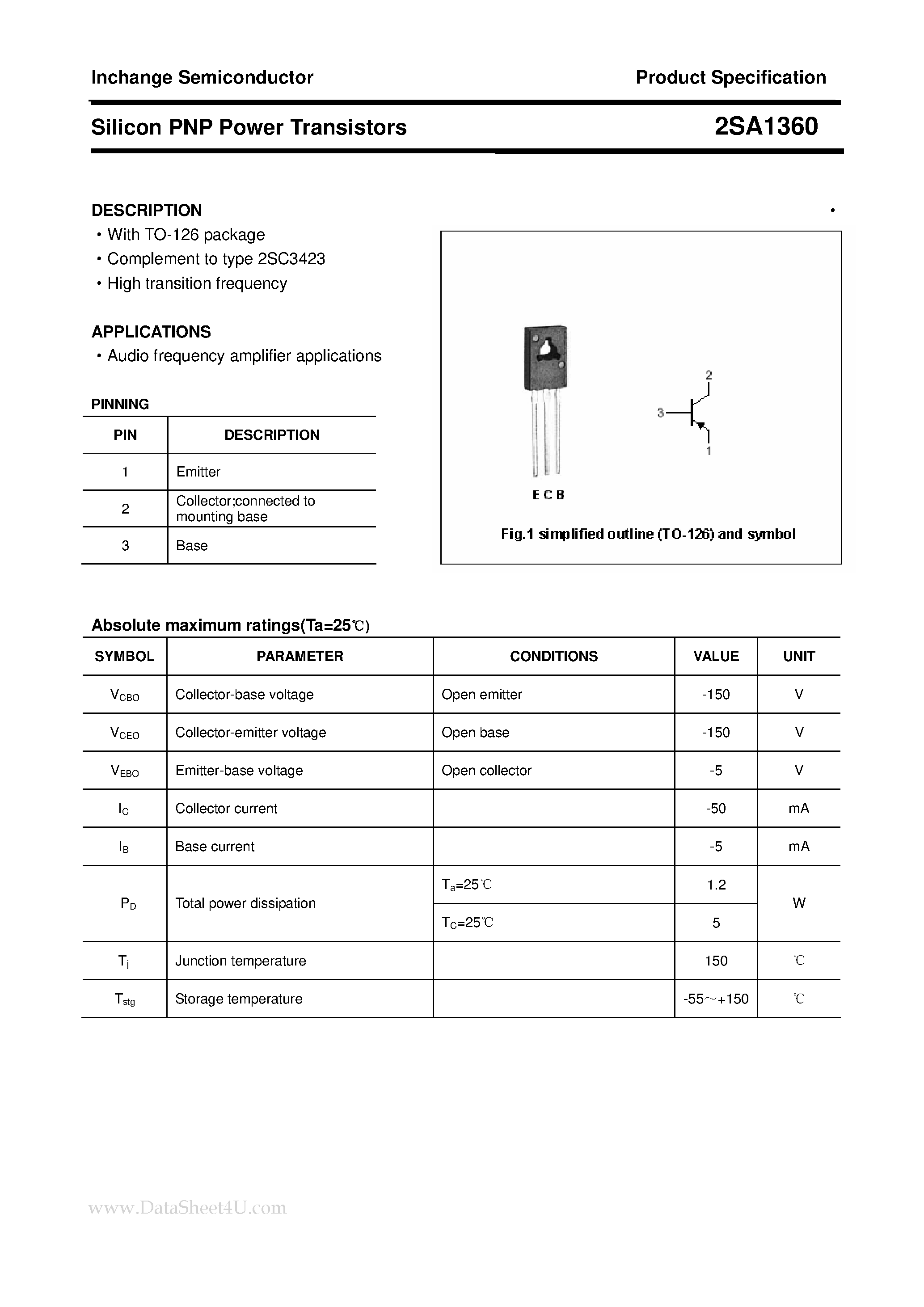 Datasheet 2SA1360 - POWER TRANSISTOR page 1