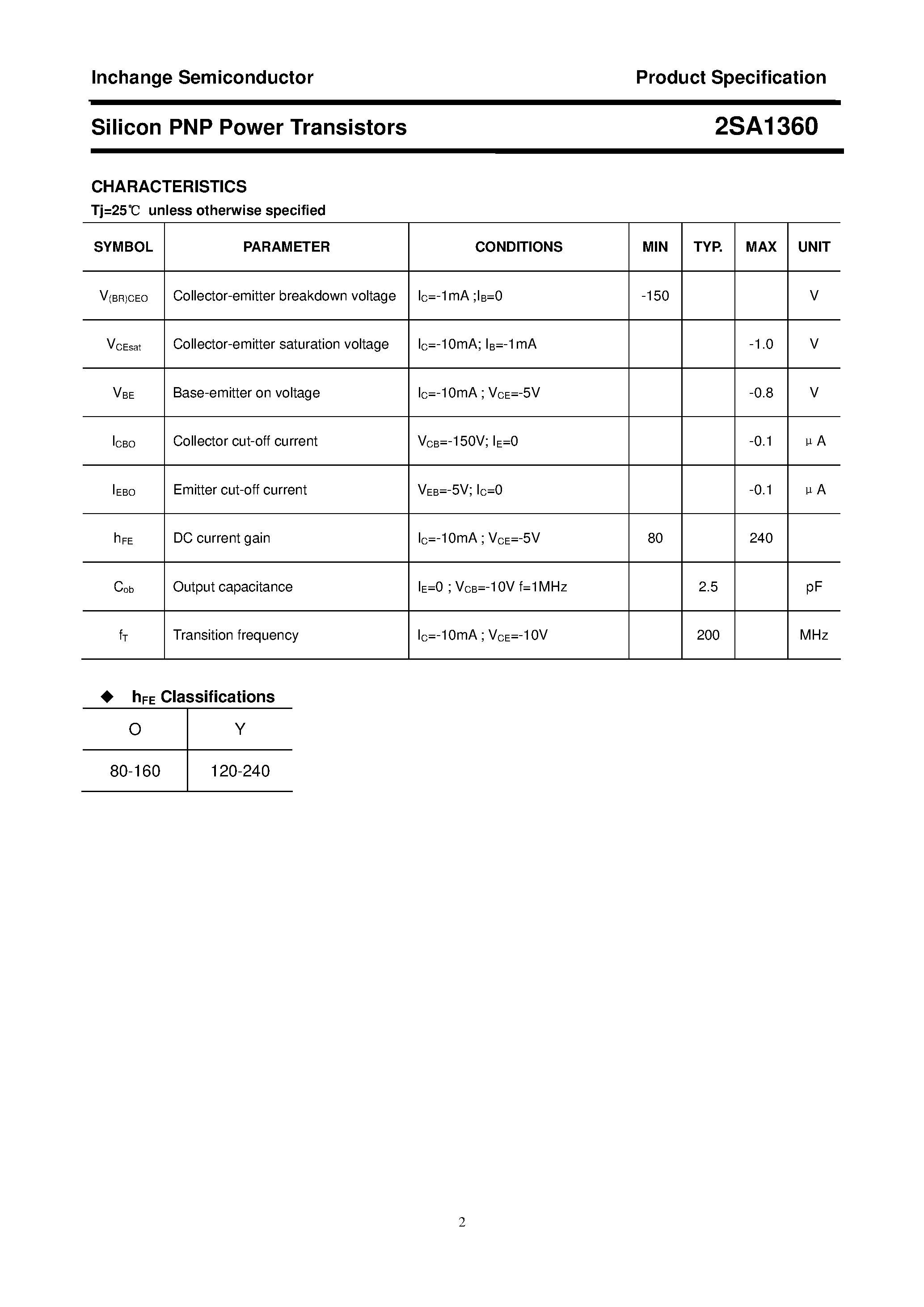 Datasheet 2SA1360 - POWER TRANSISTOR page 2