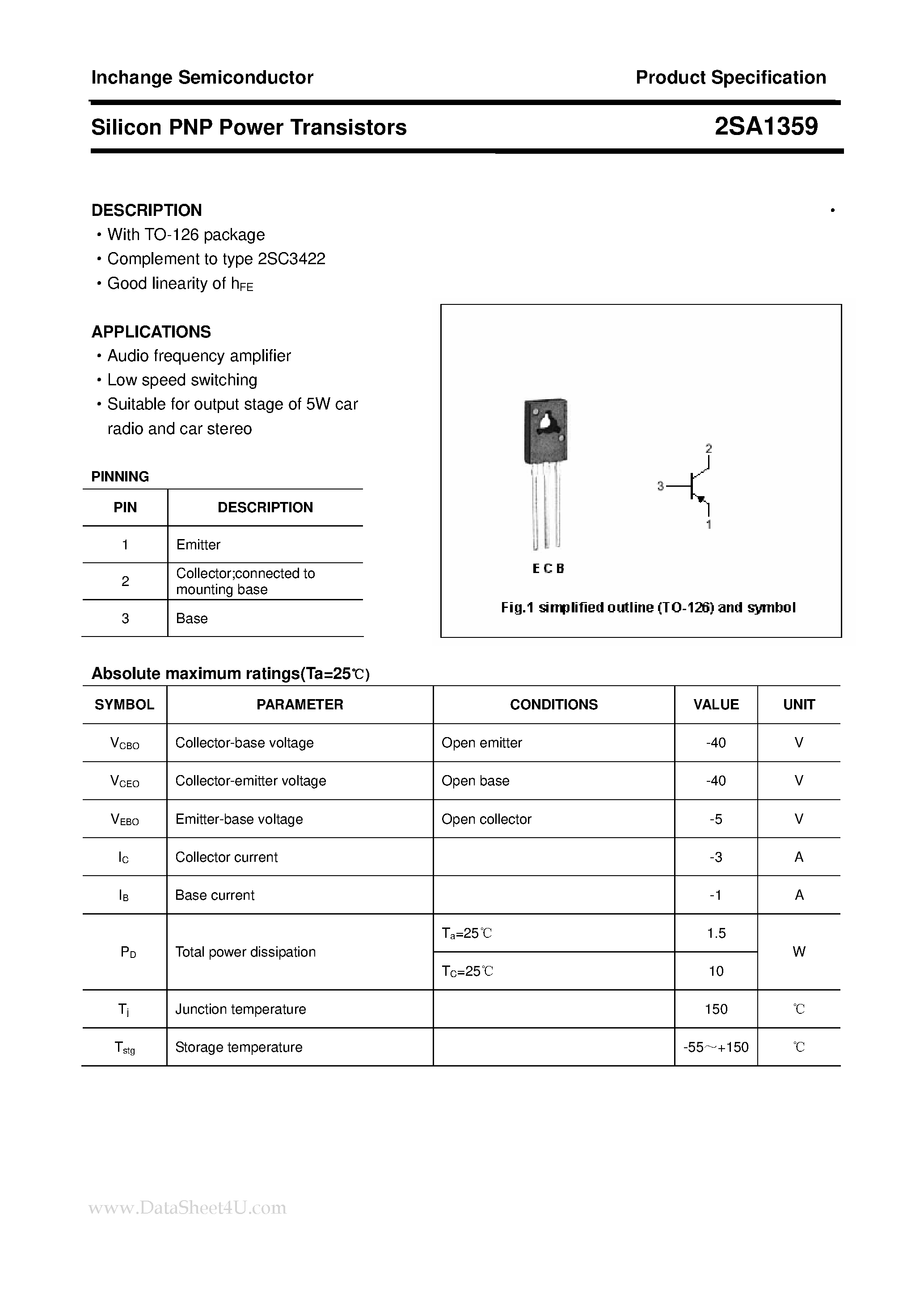 Datasheet 2SA1359 - POWER TRANSISTOR page 1