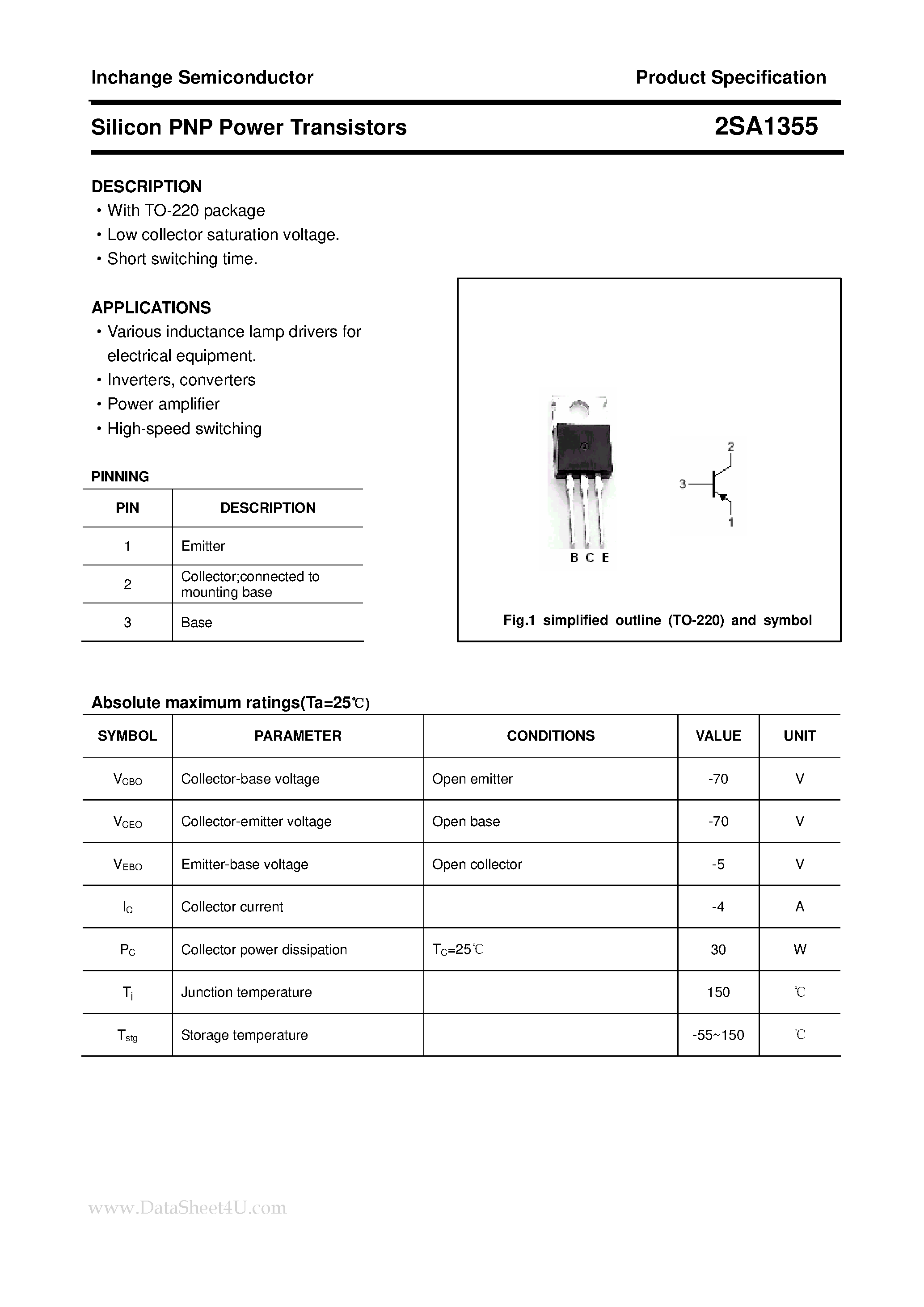 Datasheet 2SA1355 - POWER TRANSISTOR page 1