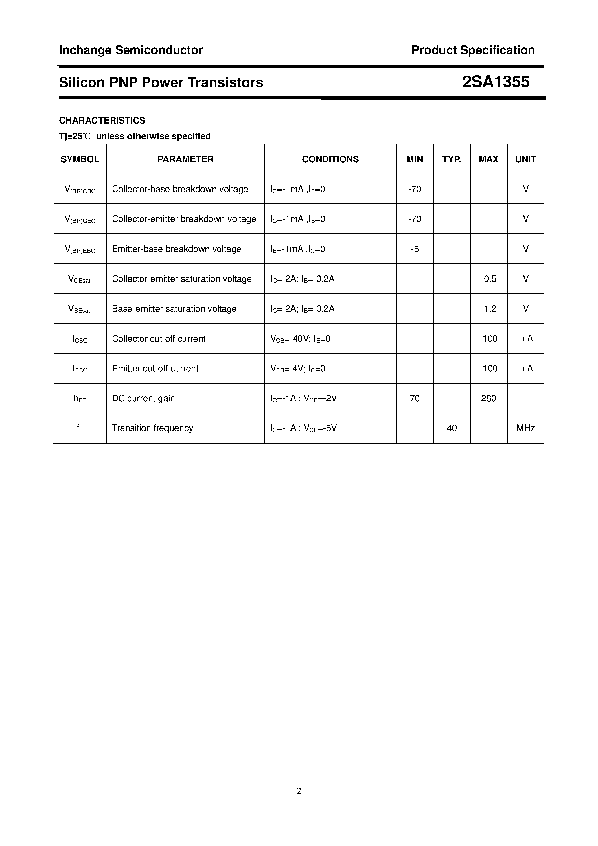 Datasheet 2SA1355 - POWER TRANSISTOR page 2