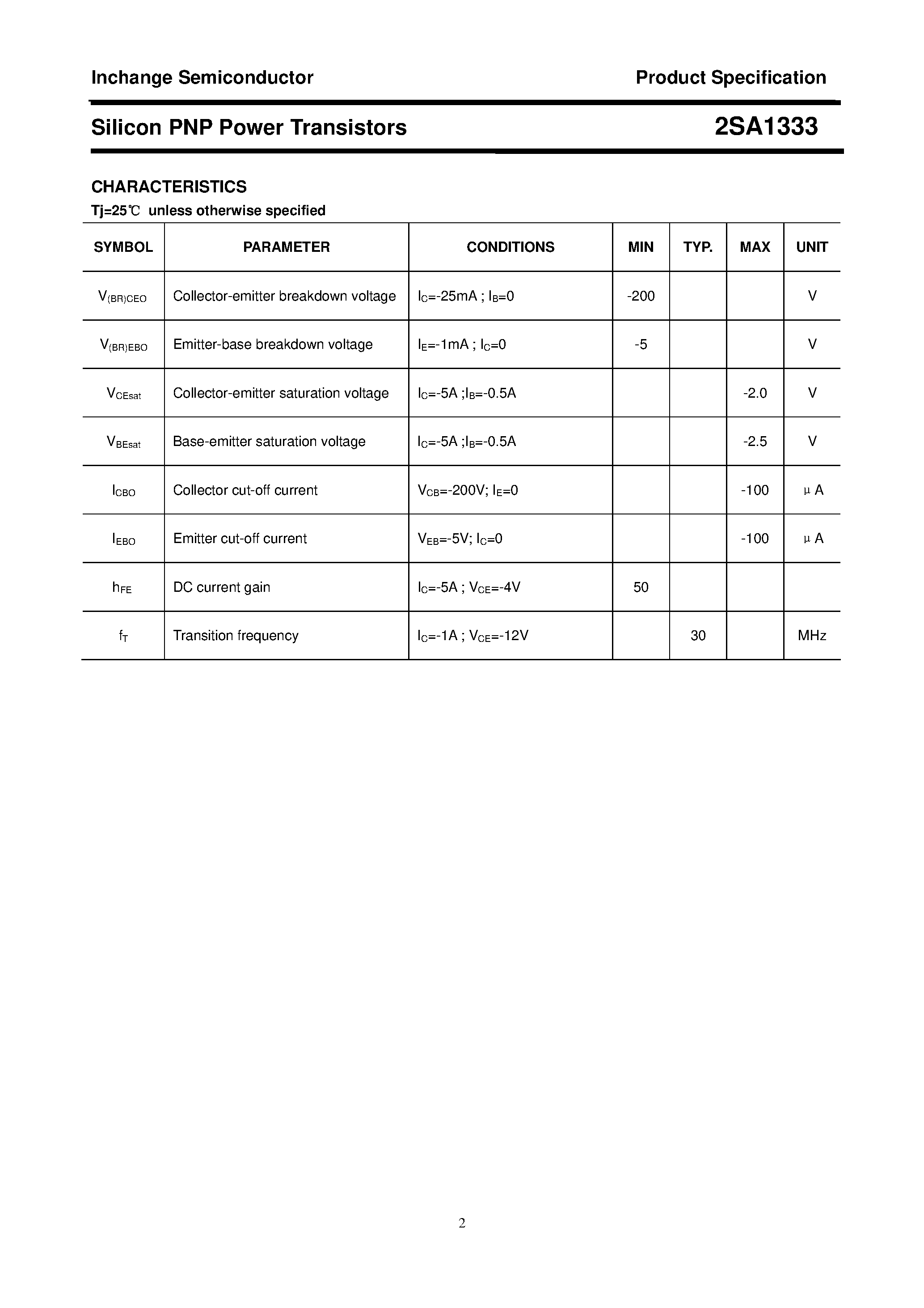 Datasheet 2SA1333 - POWER TRANSISTOR page 2
