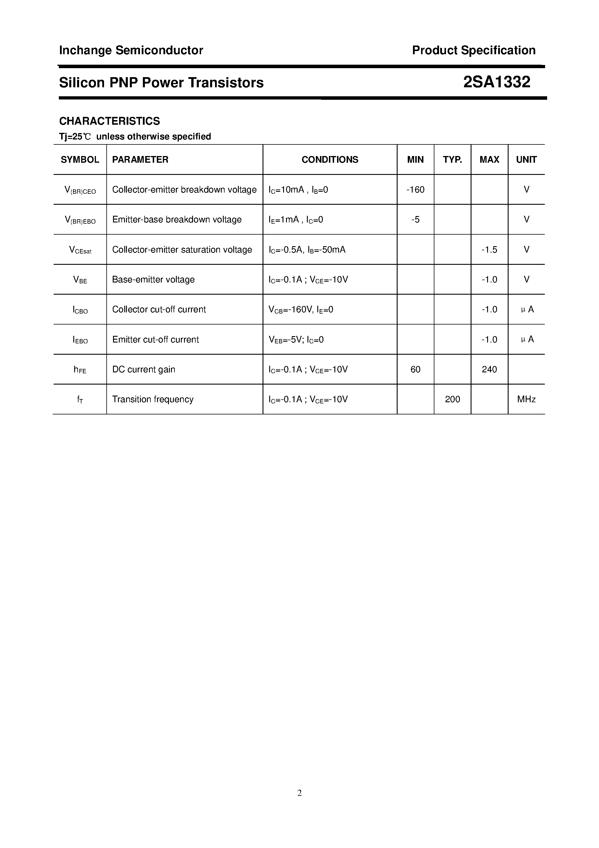 Datasheet 2SA1332 page 2 Datasheet 2SA1332 - POWER TRANSISTOR page 2