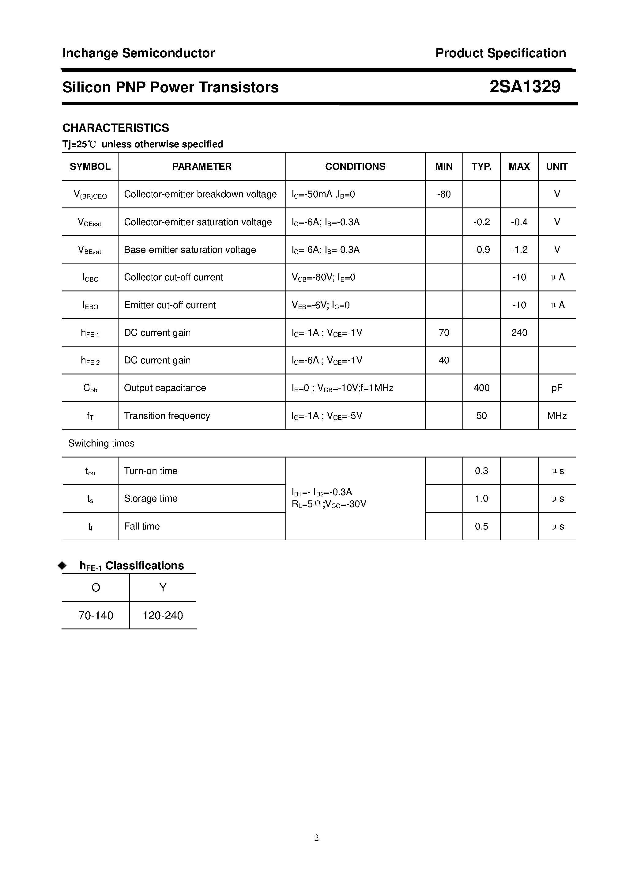 Datasheet 2SA1329 - POWER TRANSISTOR page 2