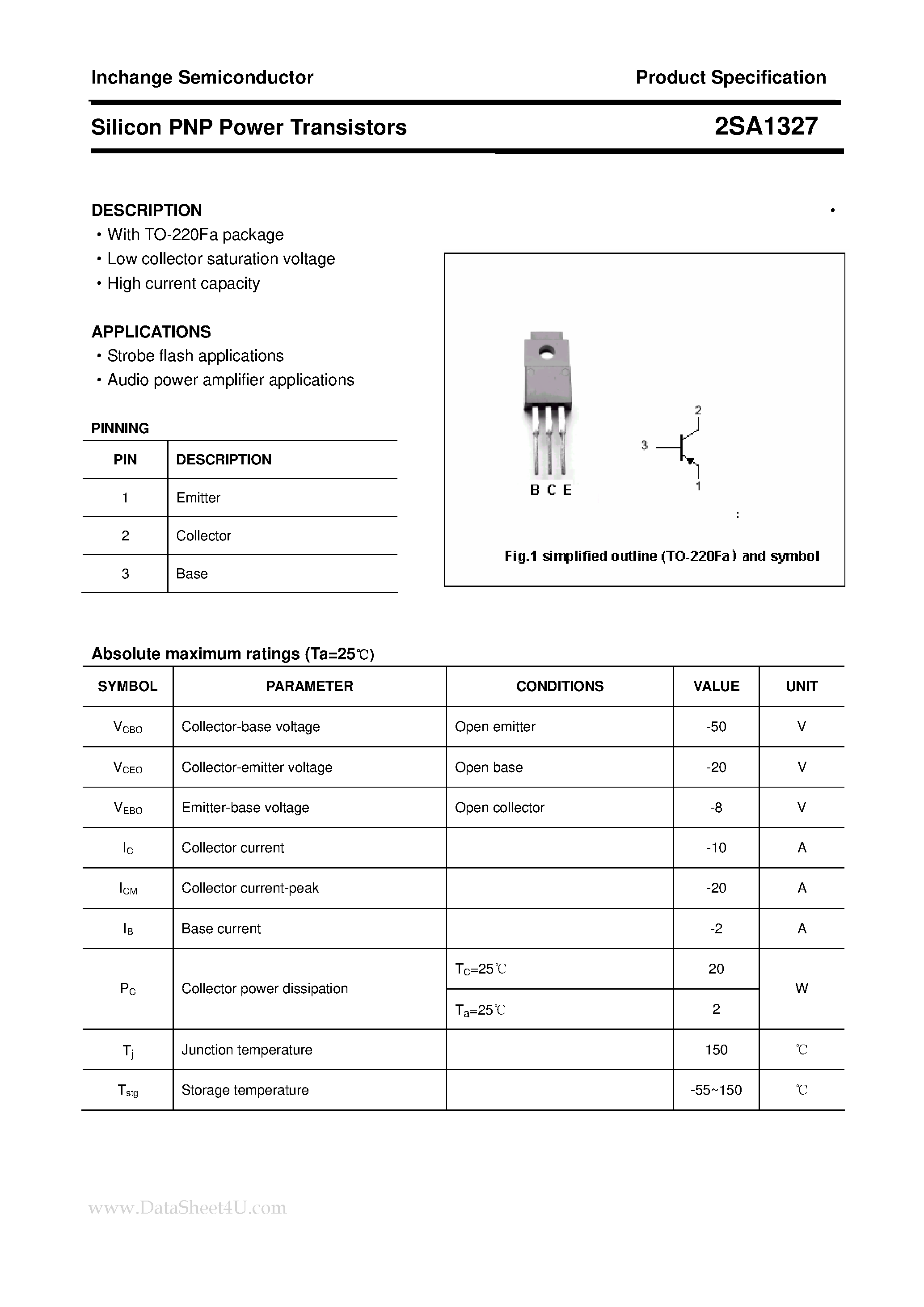 Datasheet 2SA1327 - POWER TRANSISTOR page 1