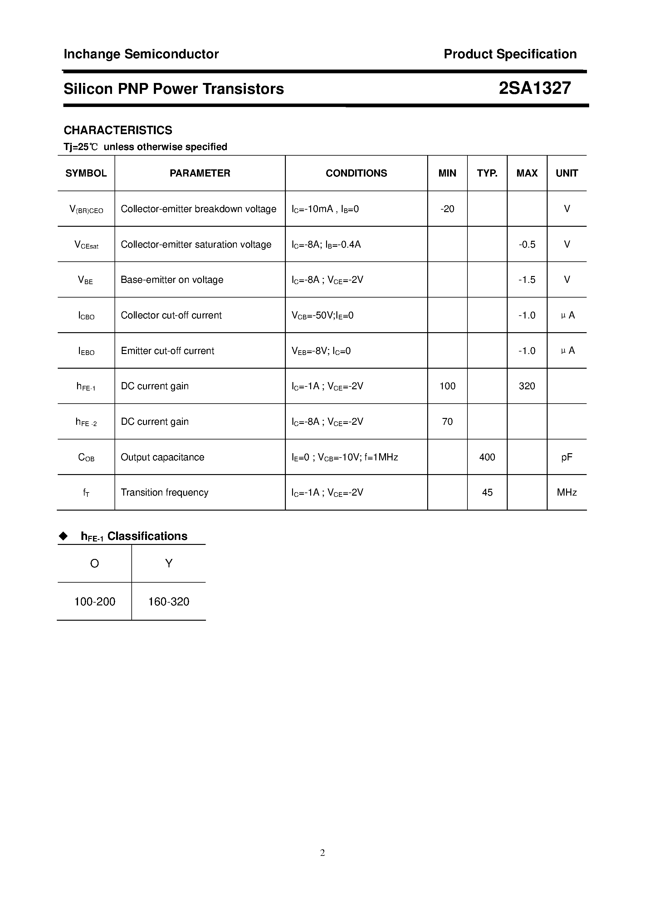 Datasheet 2SA1327 - POWER TRANSISTOR page 2