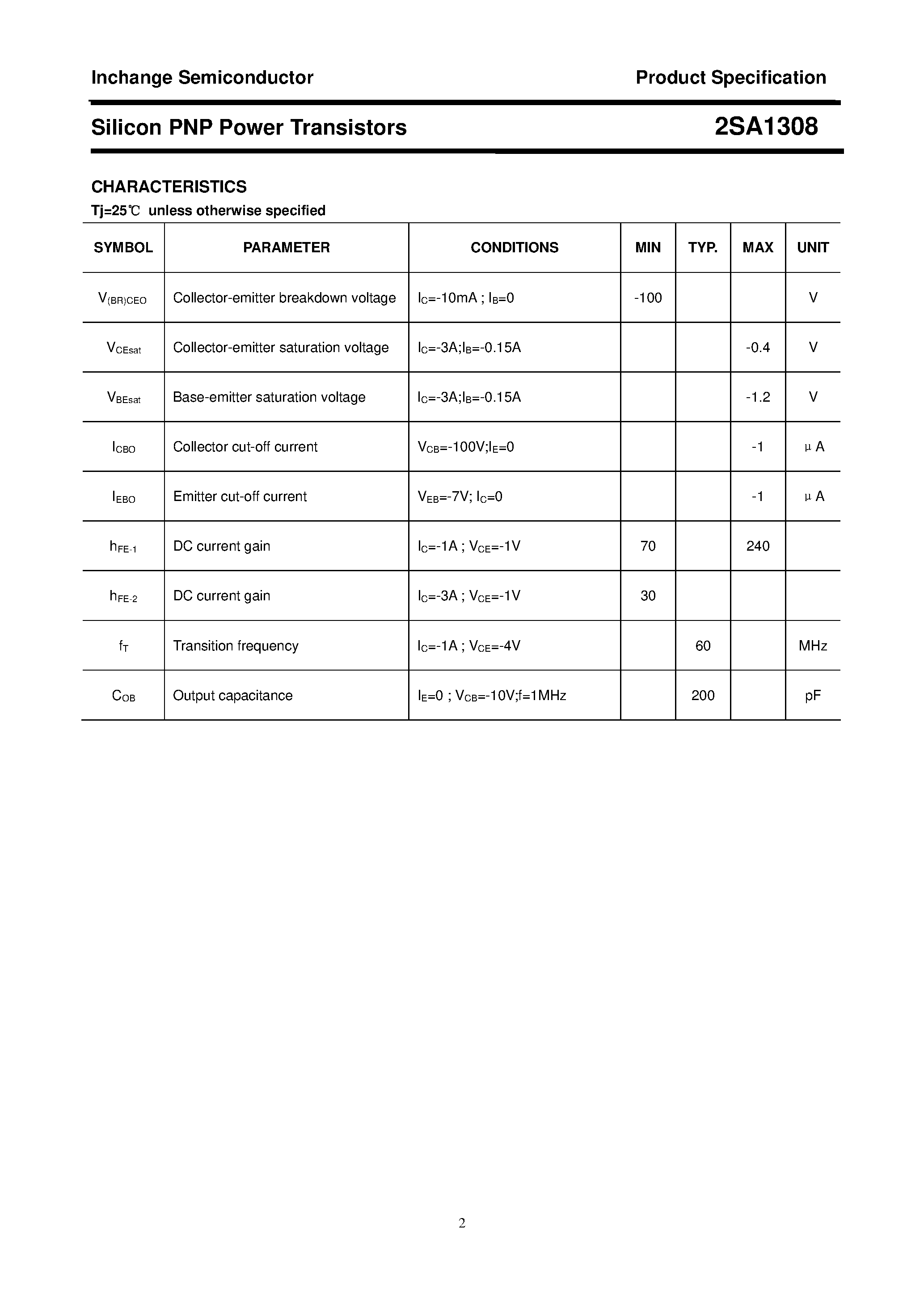 Datasheet 2SA1308 - POWER TRANSISTOR page 2