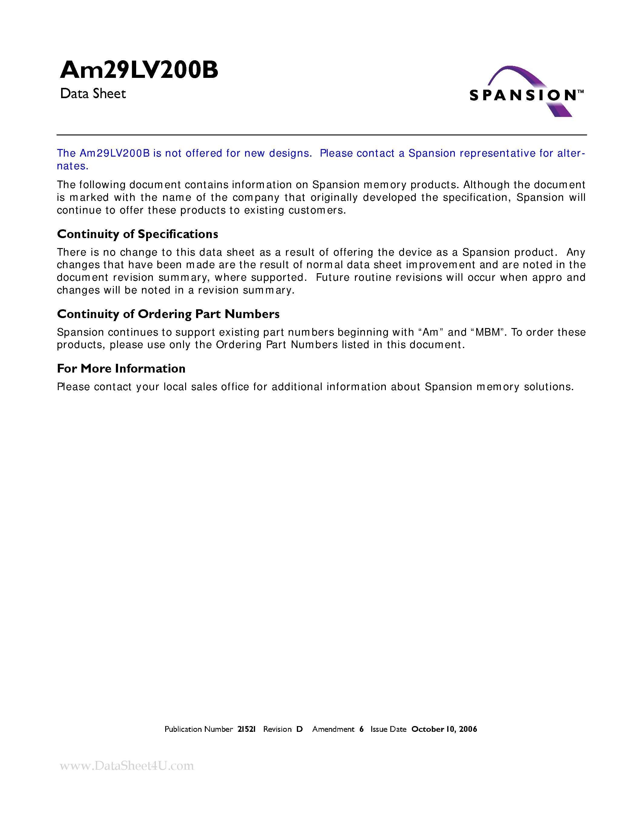 Datasheet Am29LV200BT-120EE page 1 Datasheet Am29LV200BT-120EE - 2 Megabit (256 K x 8-Bit/128 K x 16-Bit) CMOS 3.0 Volt-only Boot Sector Flash Memory page 1