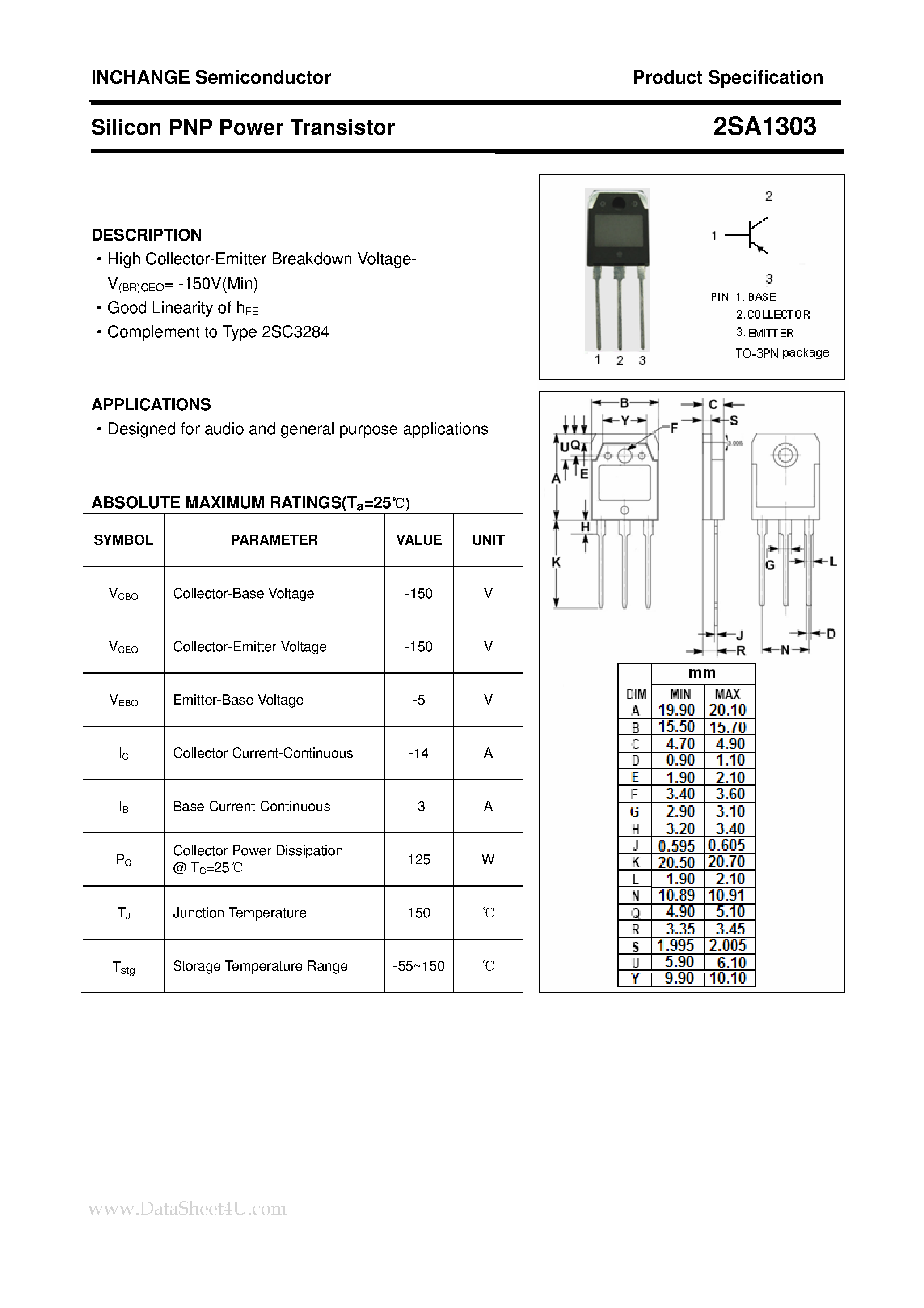 Datasheet 2SA1303 - POWER TRANSISTOR page 1