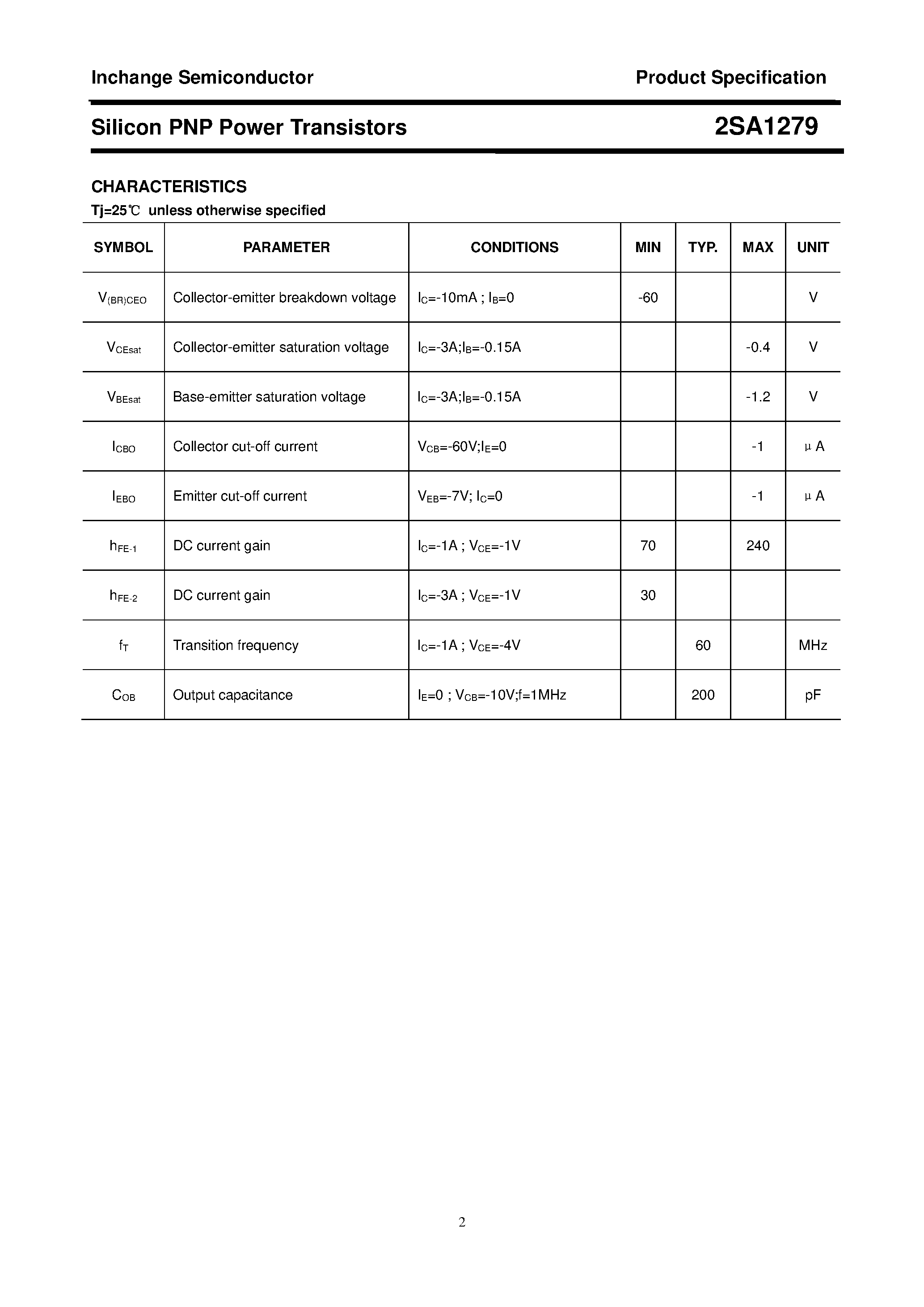 Datasheet 2SA1279 - POWER TRANSISTOR page 2