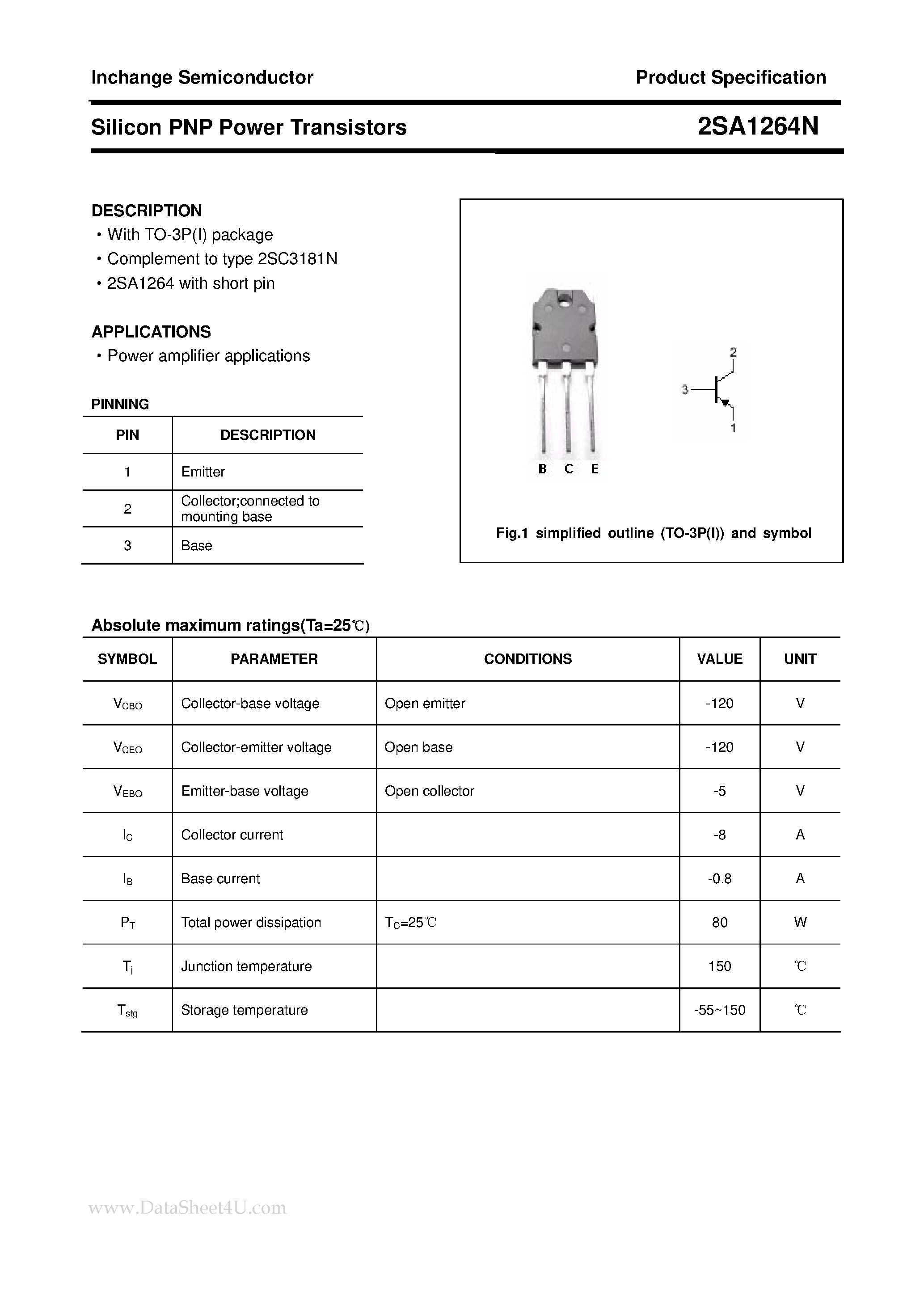 Datasheet 2SA1264N page 1 Datasheet 2SA1264N - POWER TRANSISTOR page 1