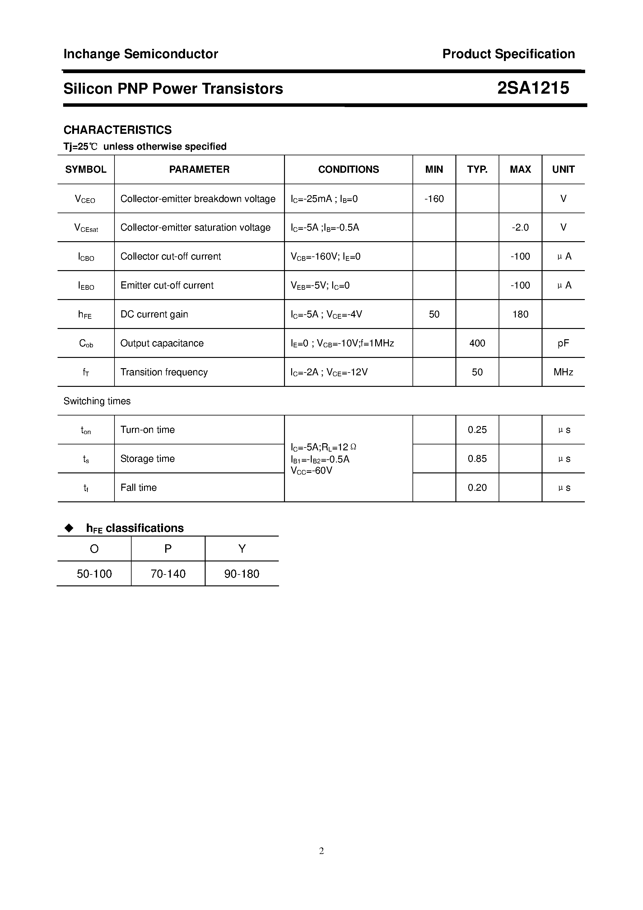 Datasheet 2SA1215 - POWER TRANSISTOR page 2