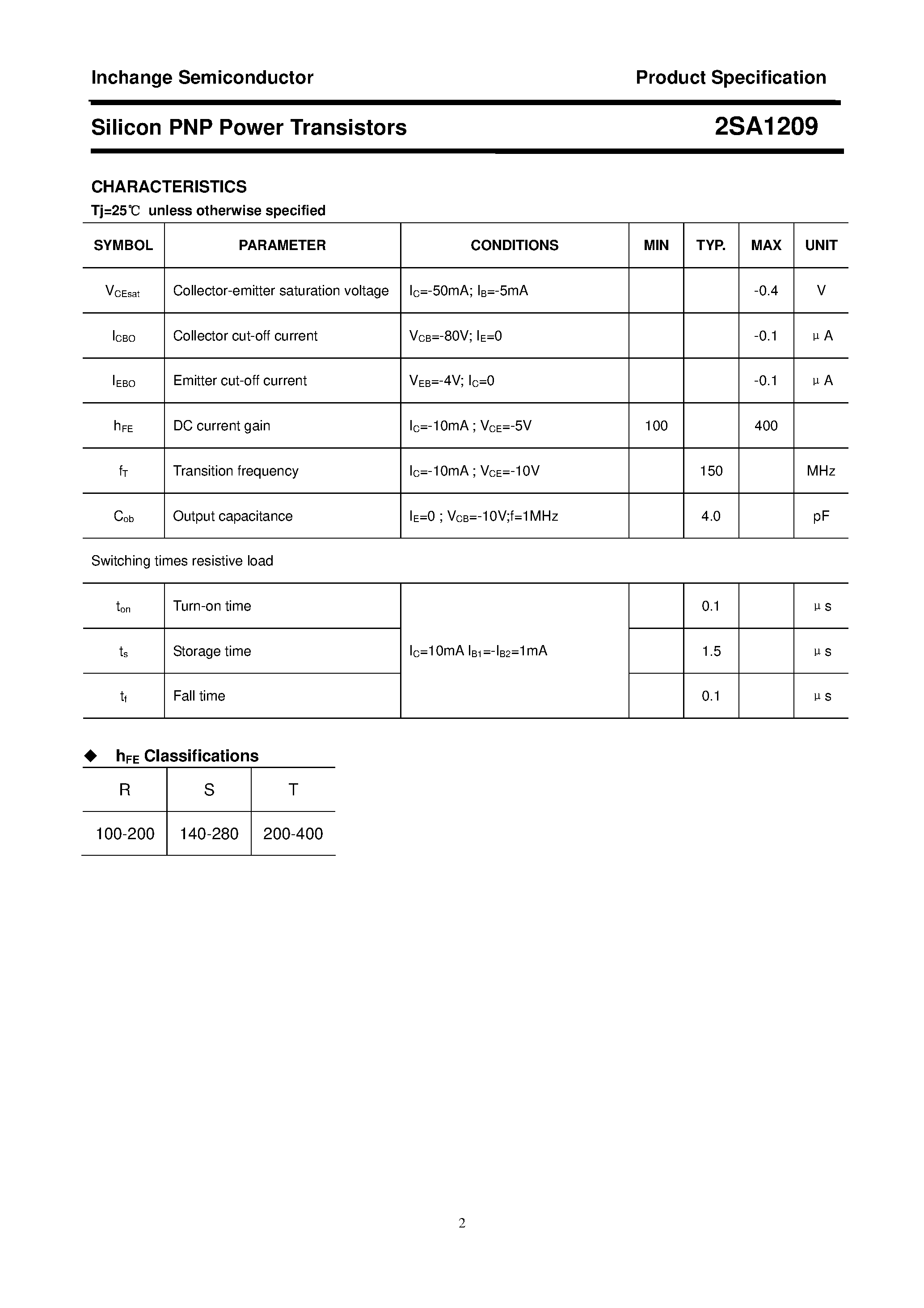 Datasheet 2SA1209 - POWER TRANSISTOR page 2