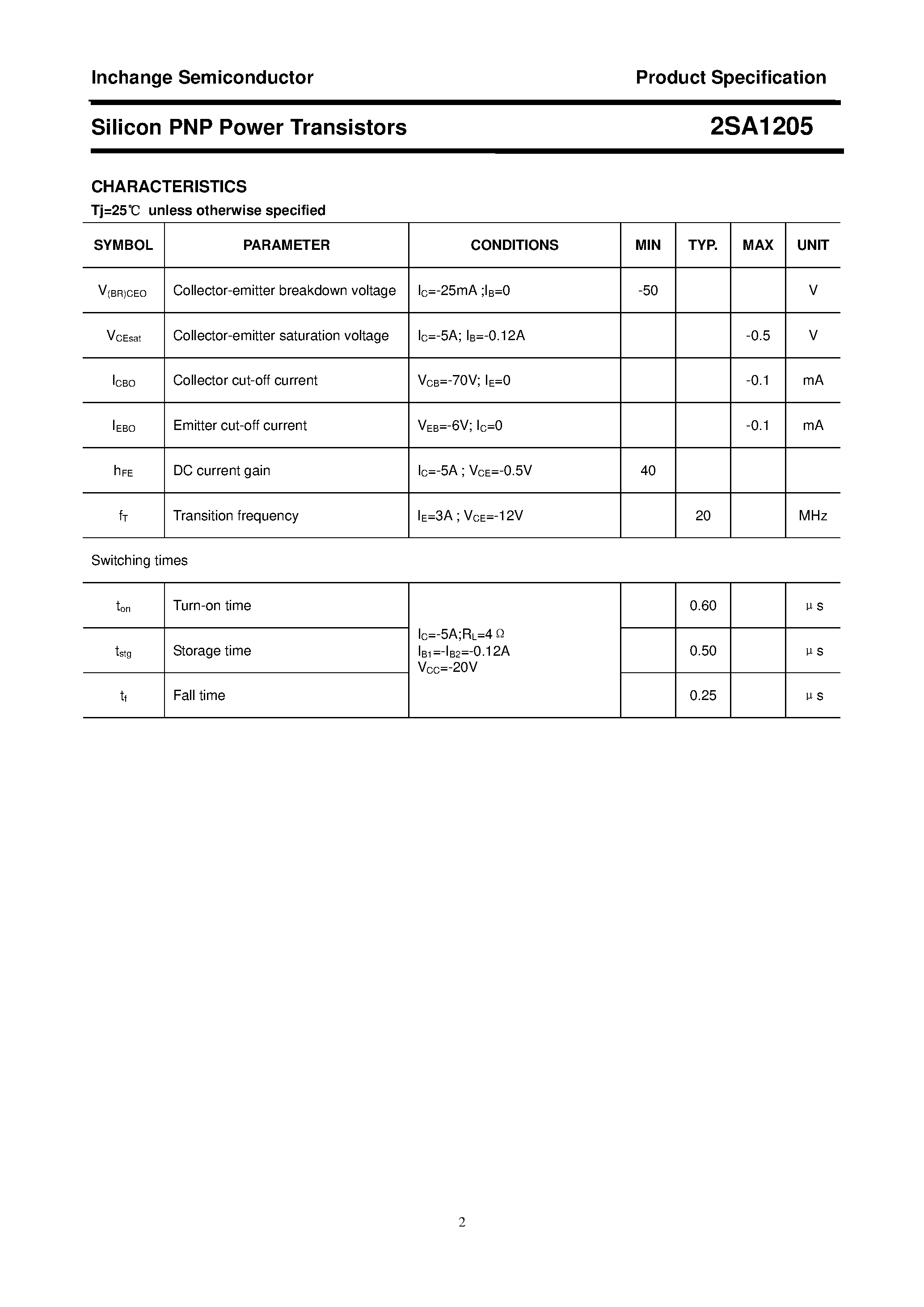 Datasheet 2SA1205 - POWER TRANSISTOR page 2
