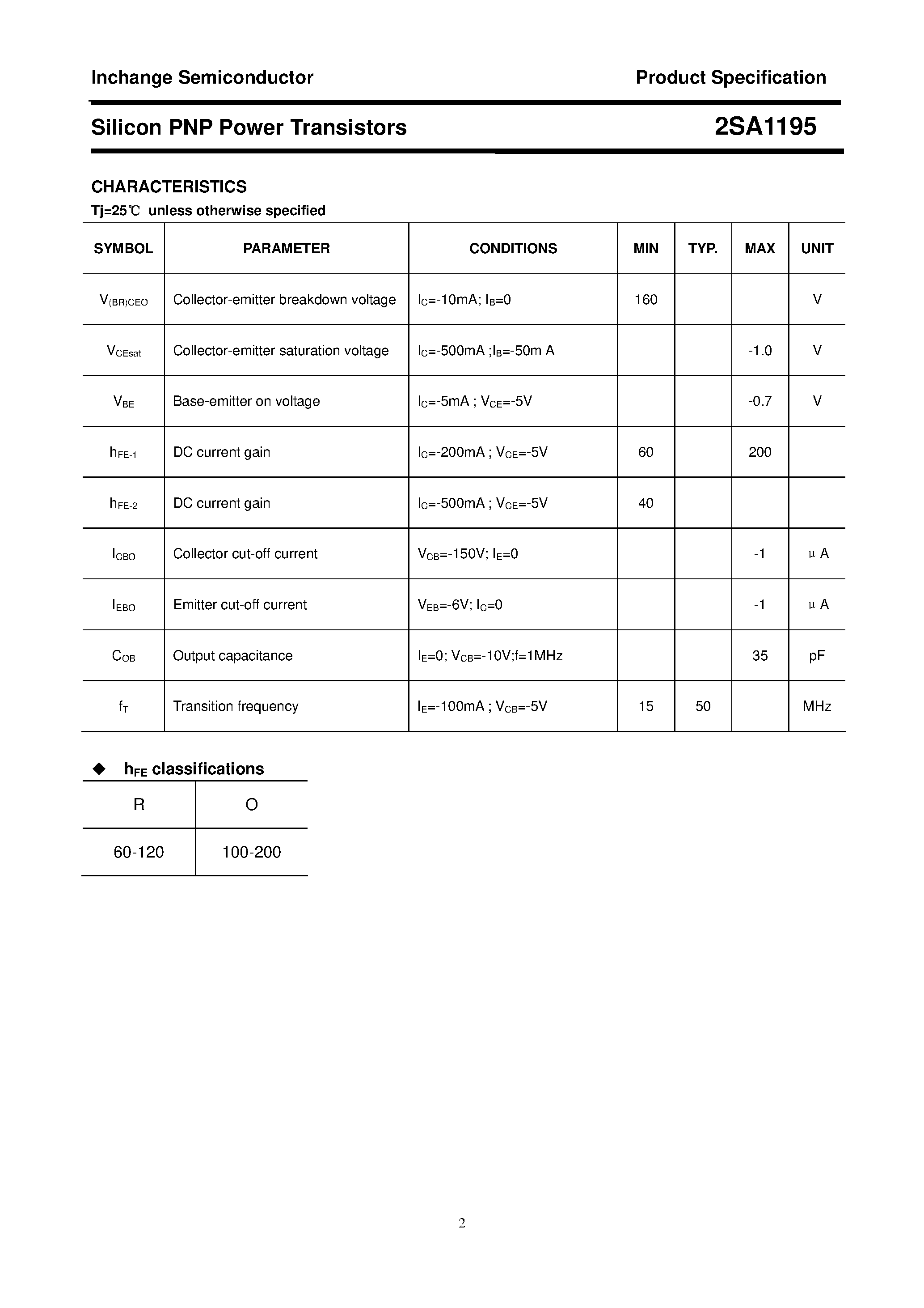 Datasheet 2SA1195 - POWER TRANSISTOR page 2