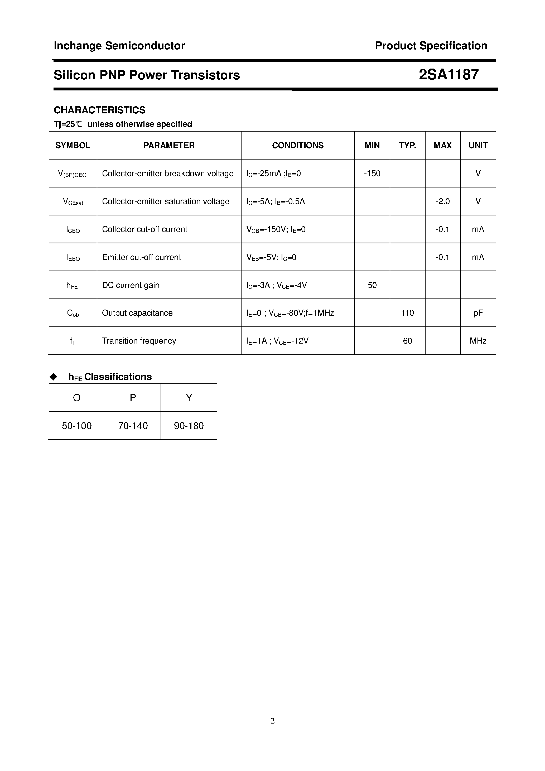 Datasheet 2SA1187 - POWER TRANSISTOR page 2