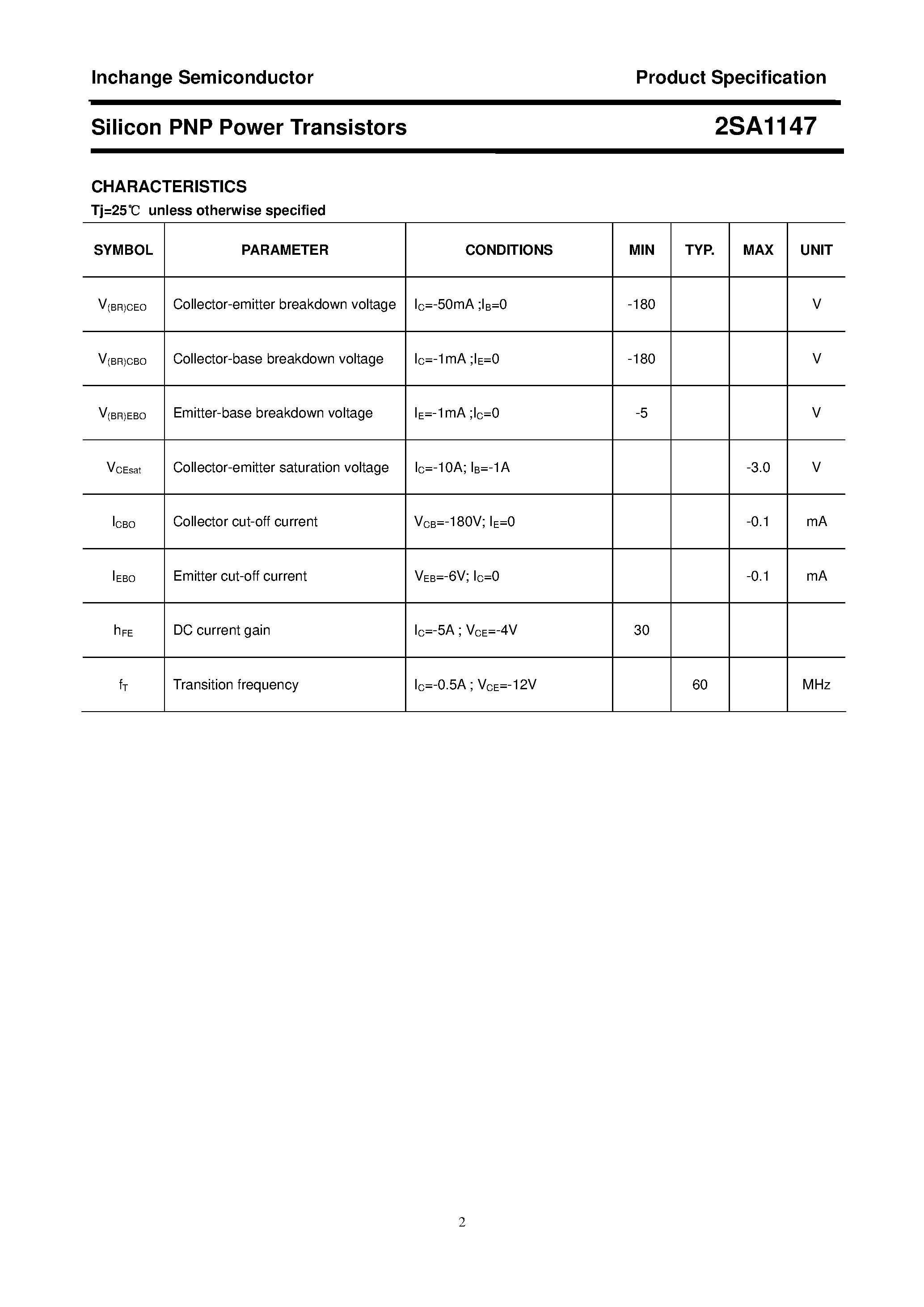 Datasheet 2SA1147 - POWER TRANSISTOR page 2