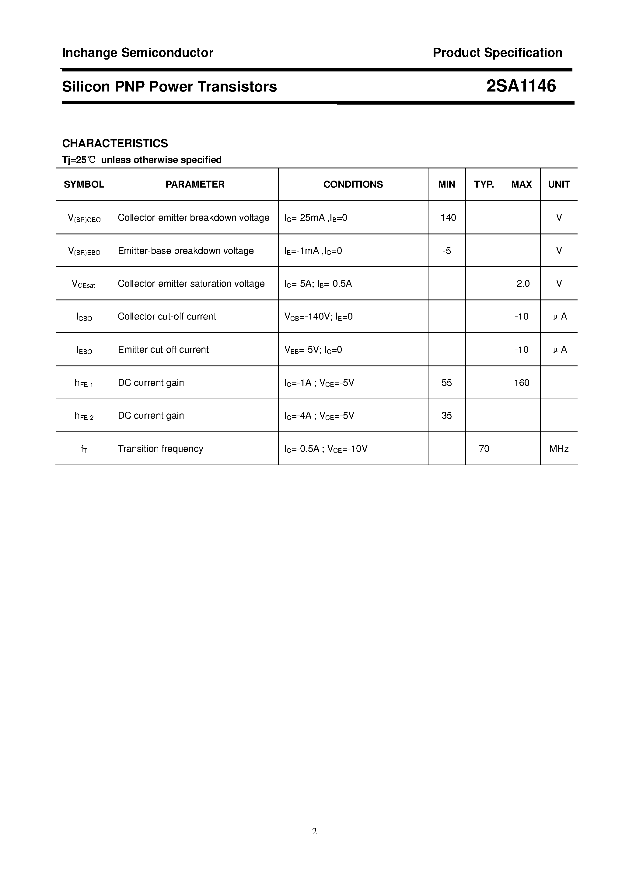 Datasheet 2SA1146 - POWER TRANSISTOR page 2