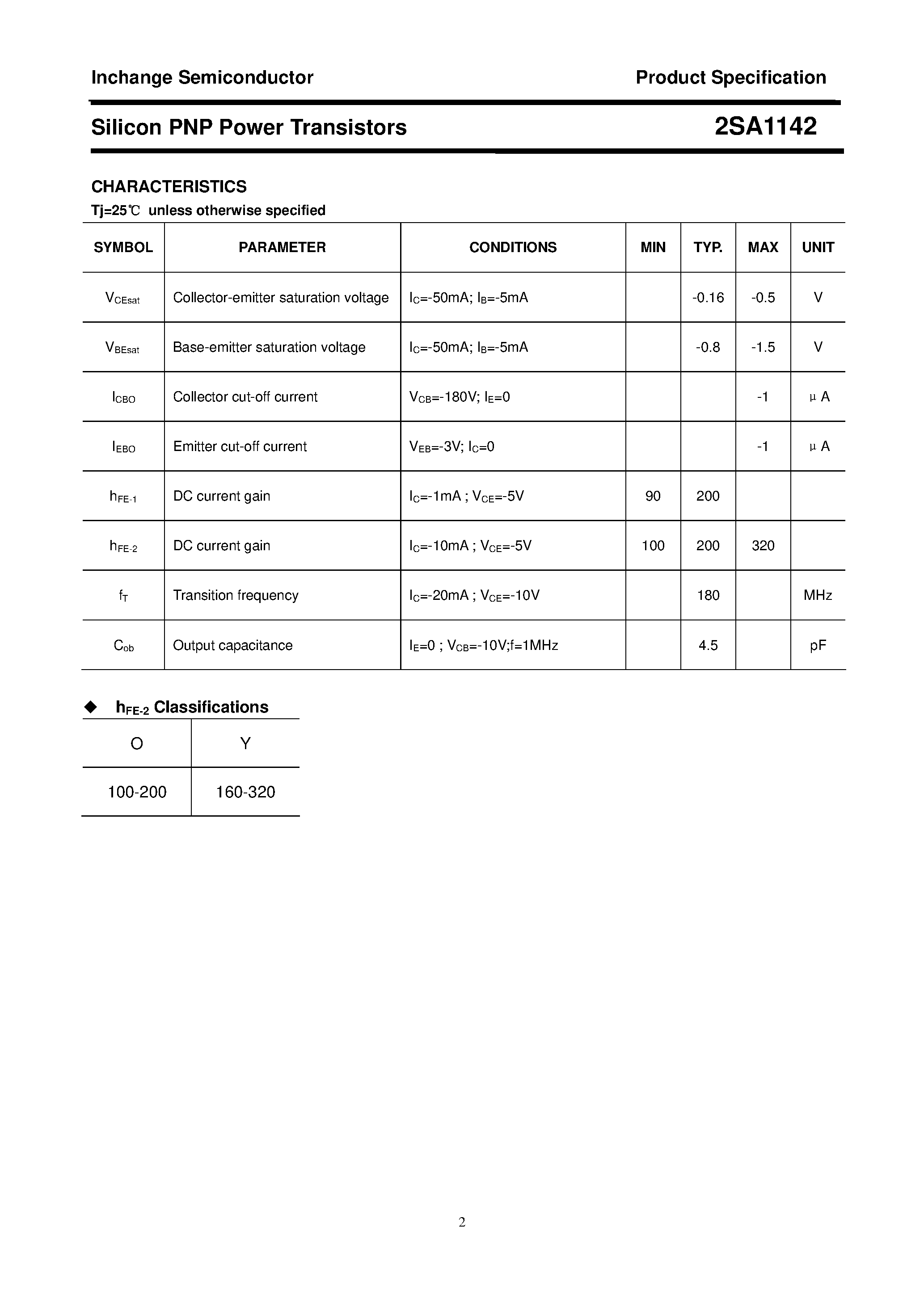 Datasheet 2SA1142 - POWER TRANSISTOR page 2