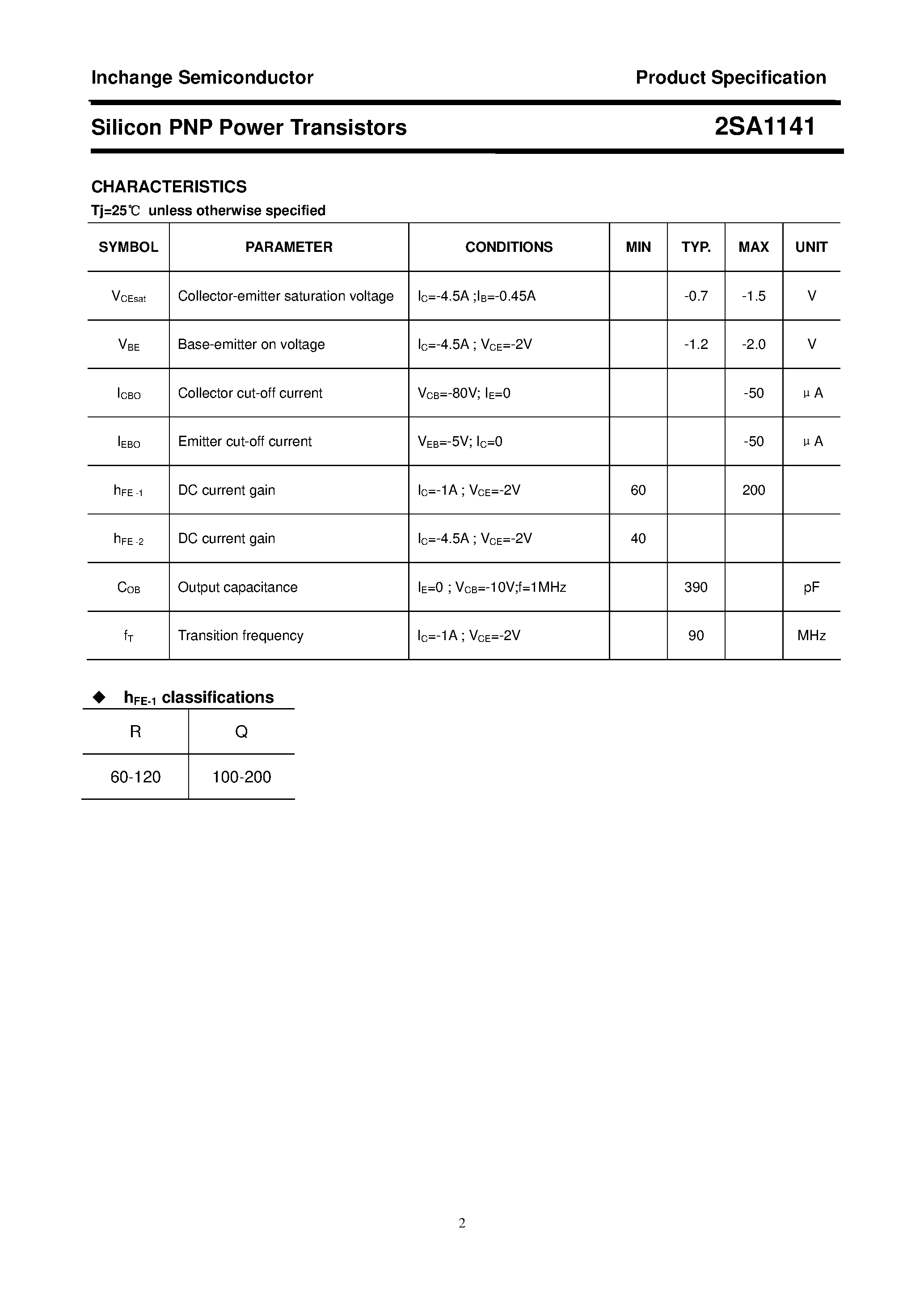 Datasheet 2SA1141 - POWER TRANSISTOR page 2