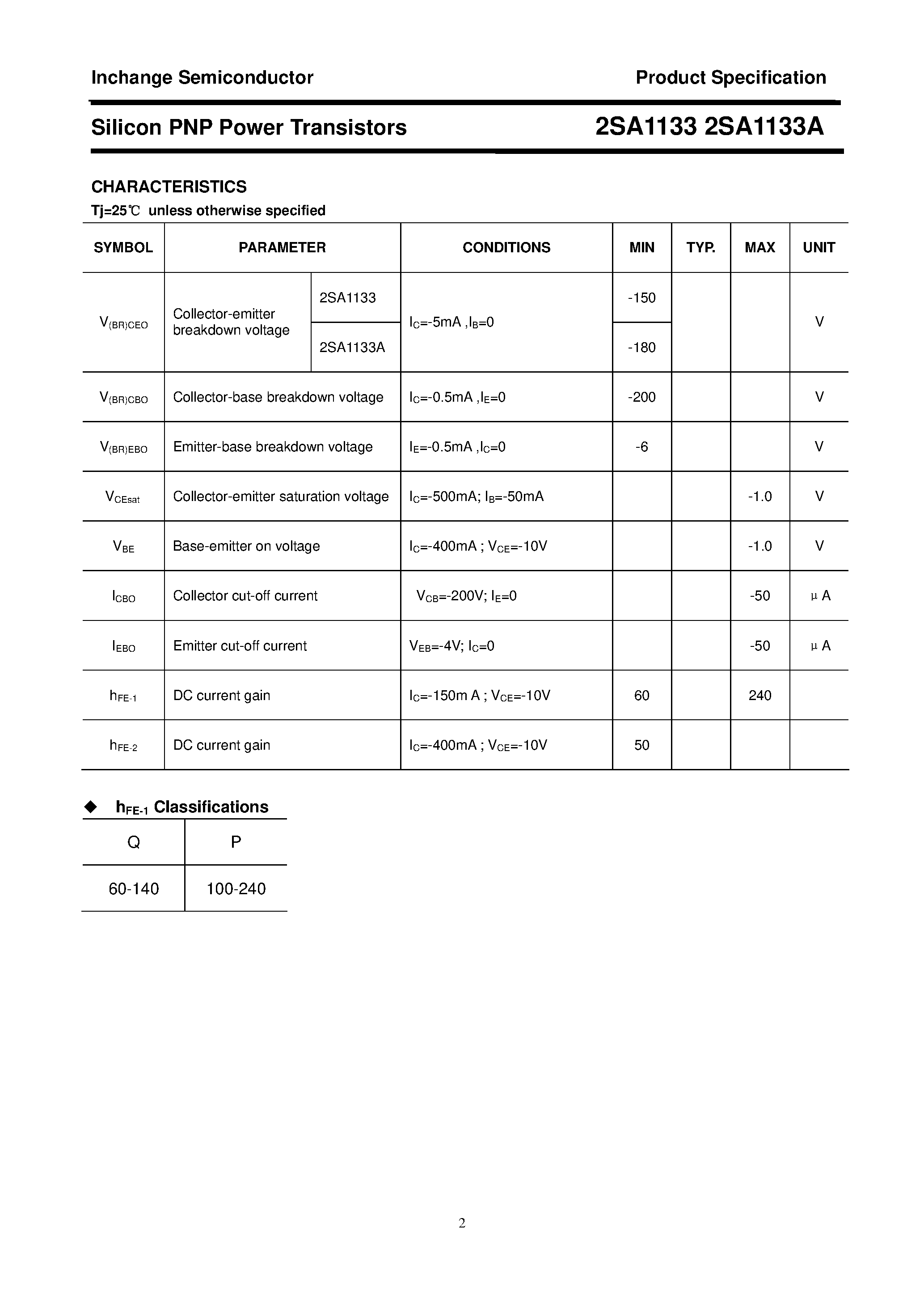 Datasheet 2SA1133 - POWER TRANSISTOR page 2