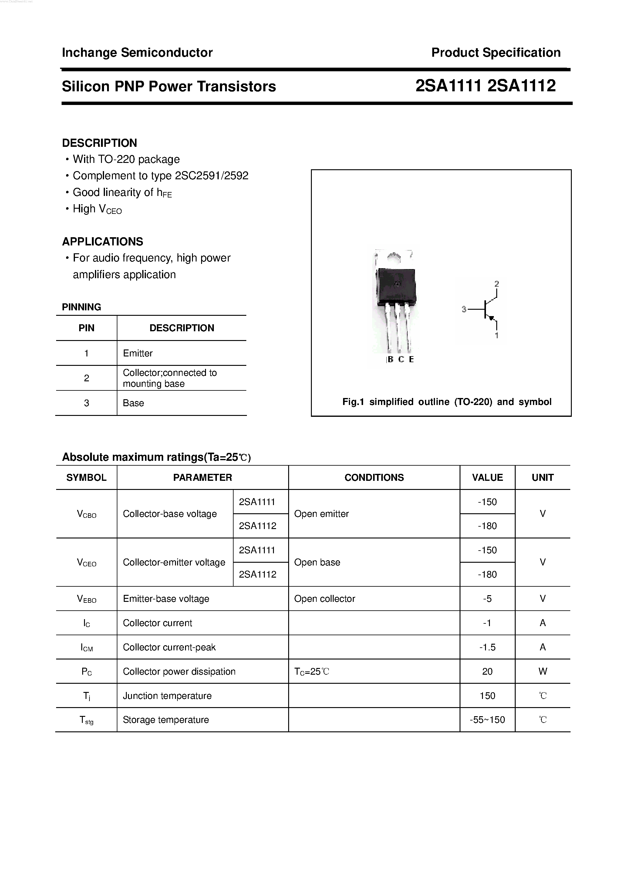 Datasheet 2SA1112 - POWER TRANSISTOR page 1