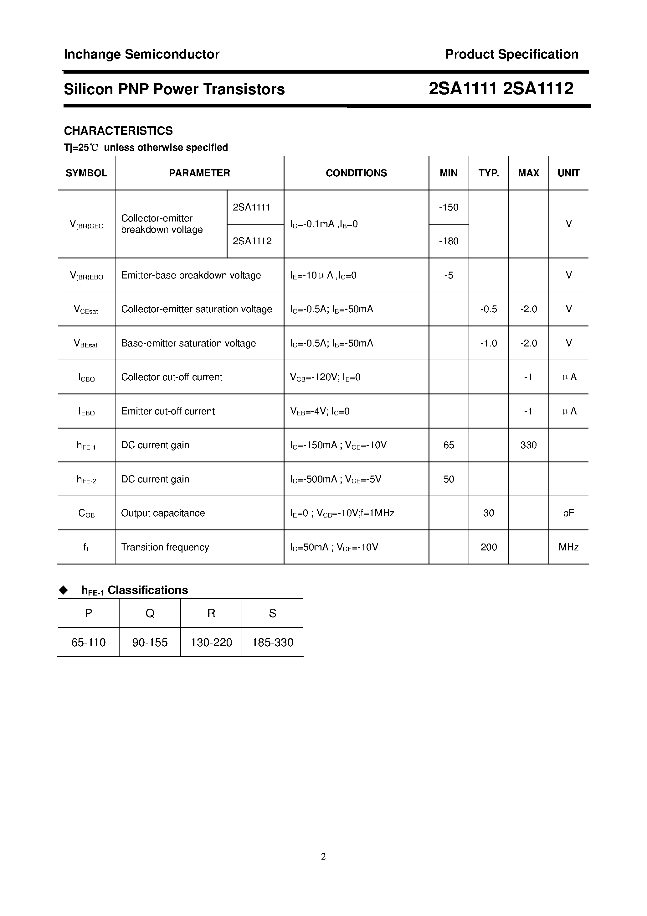 Datasheet 2SA1112 - POWER TRANSISTOR page 2