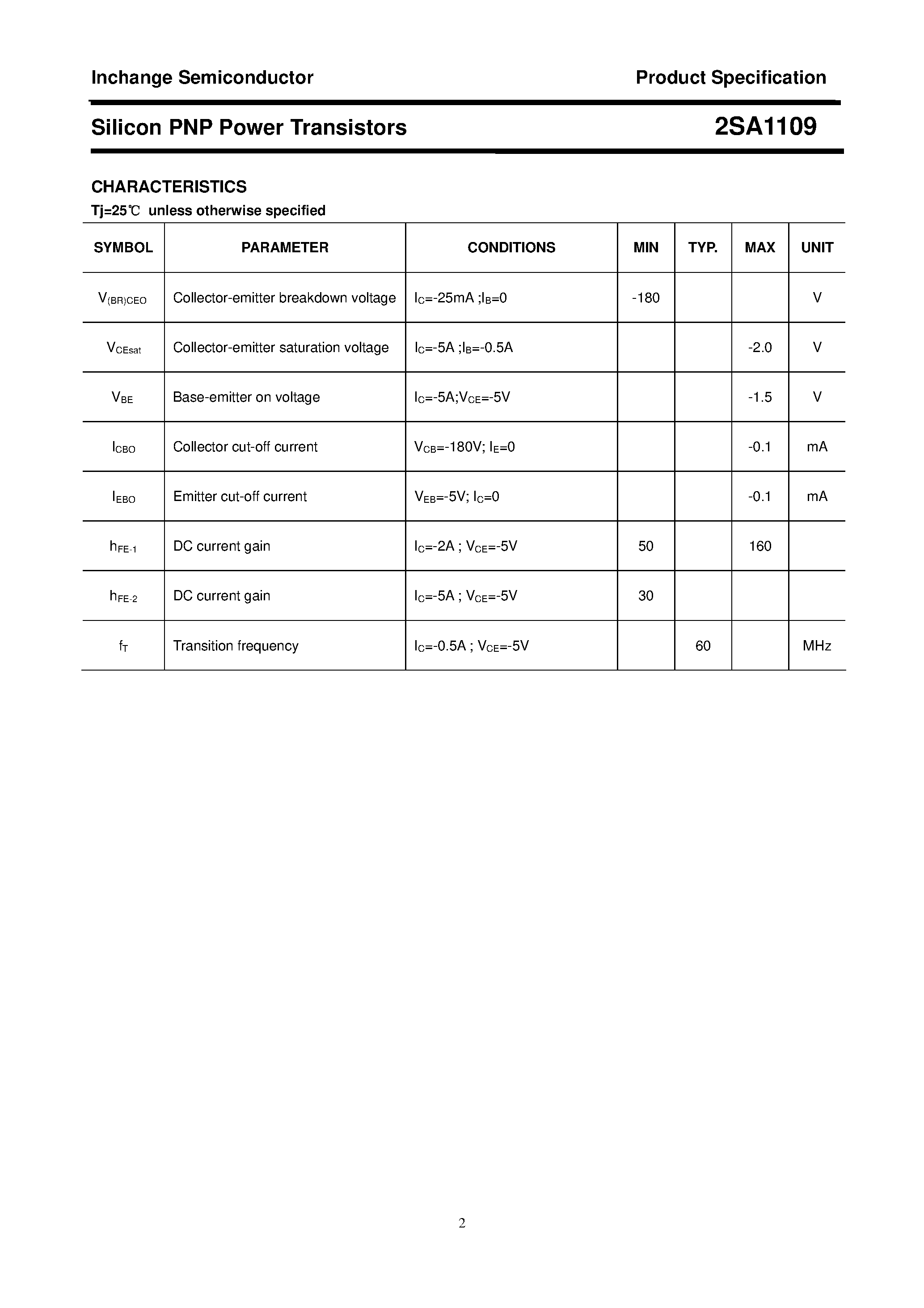 Datasheet 2SA1109 - POWER TRANSISTOR page 2