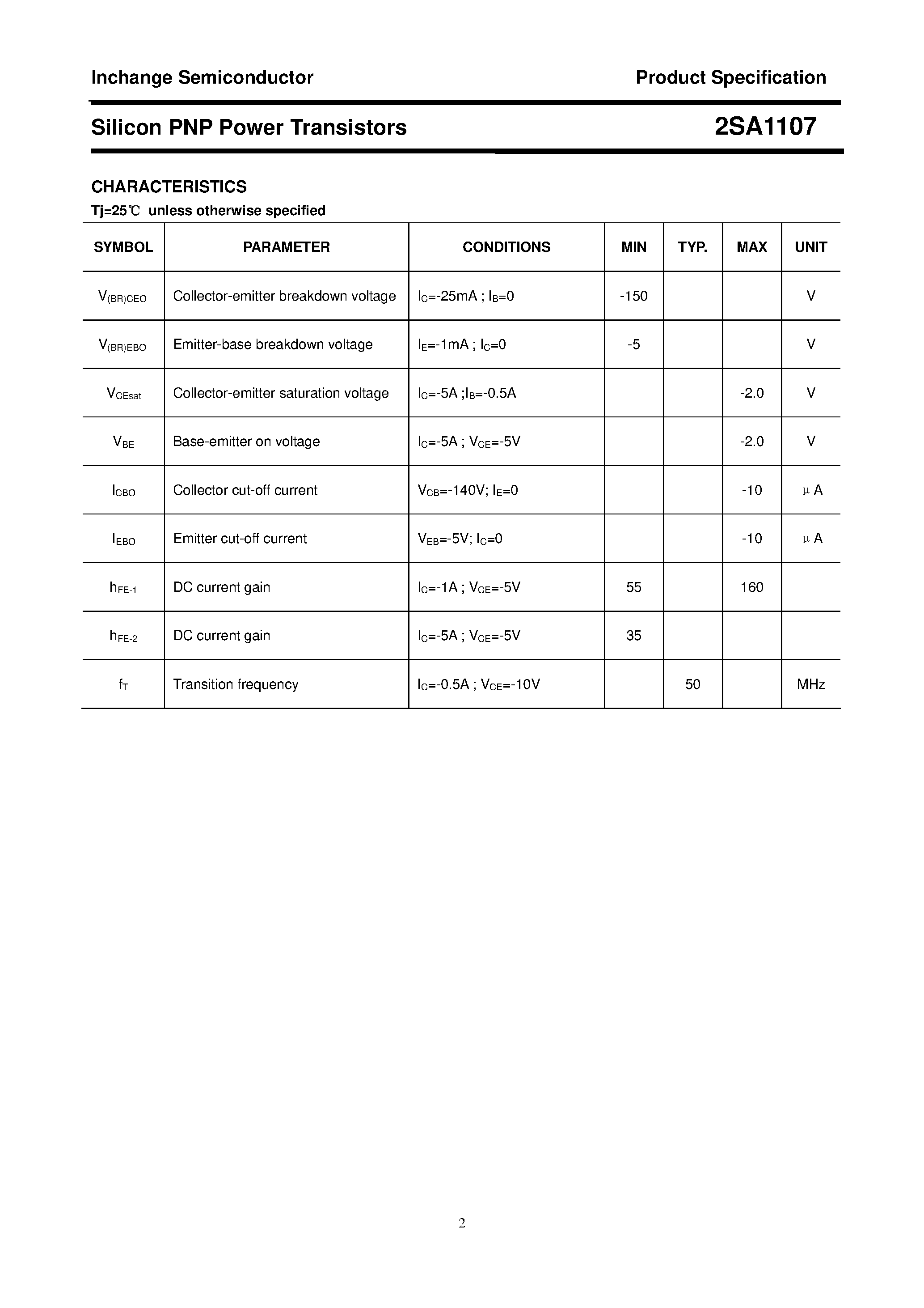 Datasheet 2SA1107 page 2 Datasheet 2SA1107 - POWER TRANSISTOR page 2