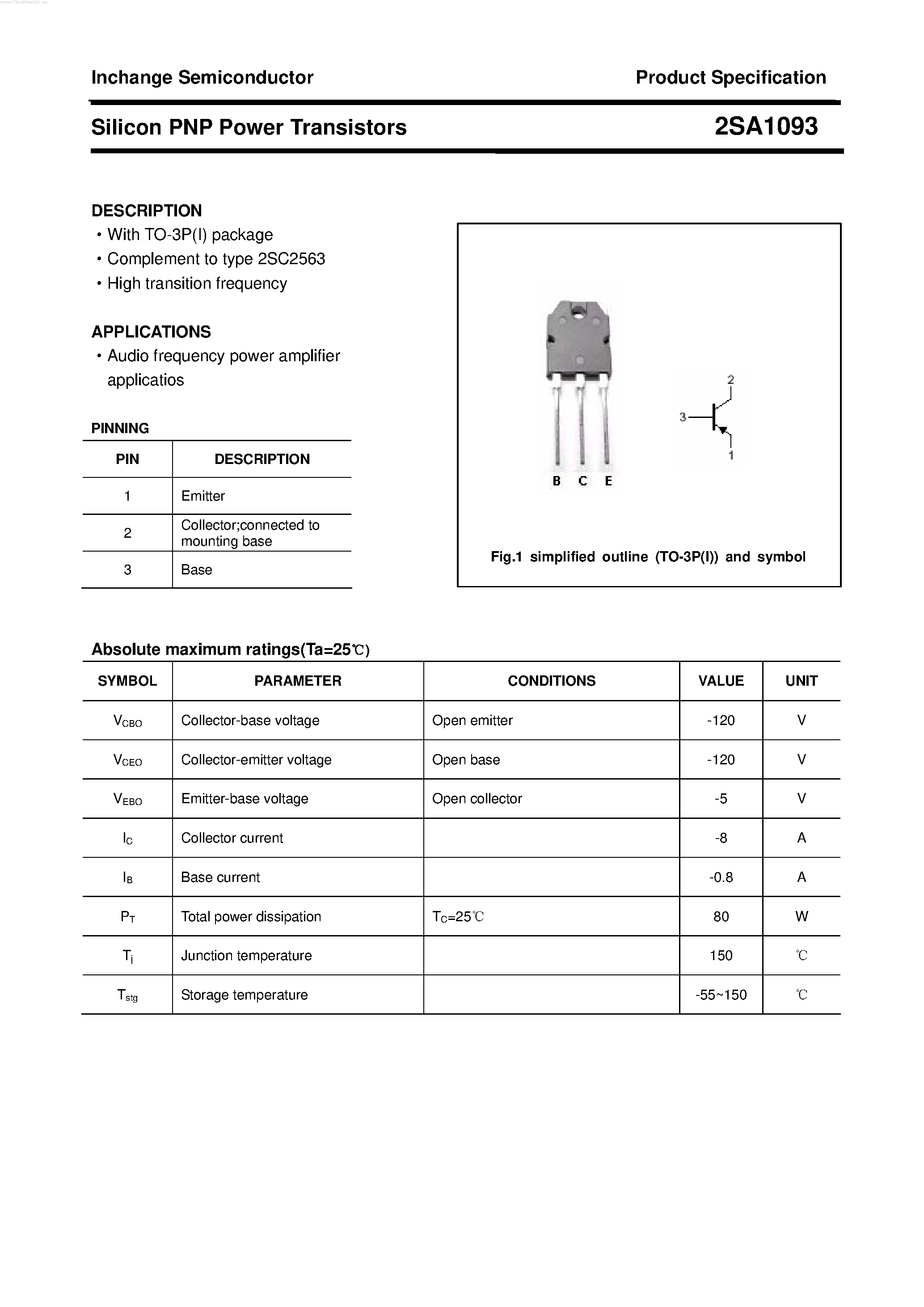 Datasheet 2SA1093 - POWER TRANSISTOR page 1