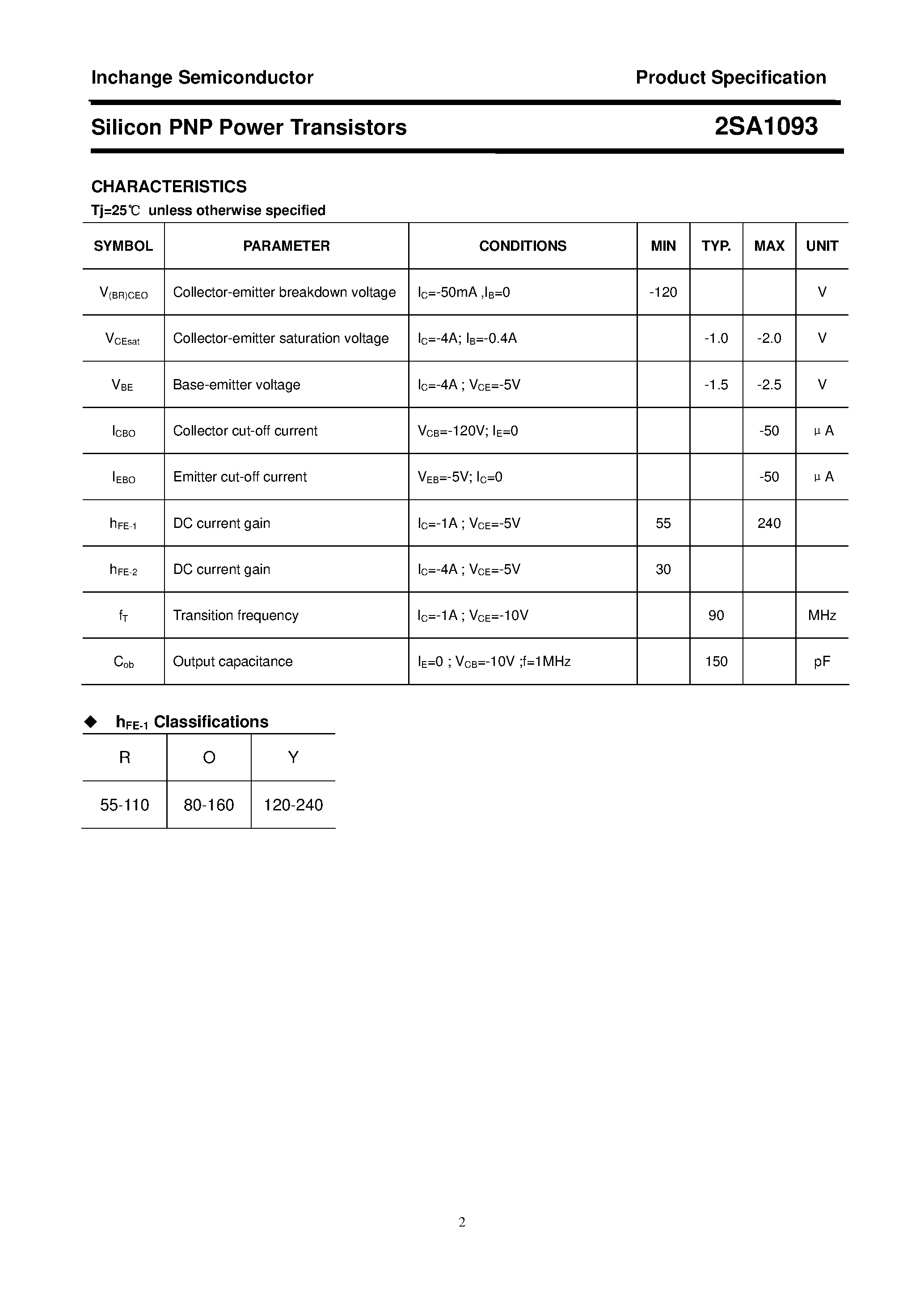Datasheet 2SA1093 - POWER TRANSISTOR page 2
