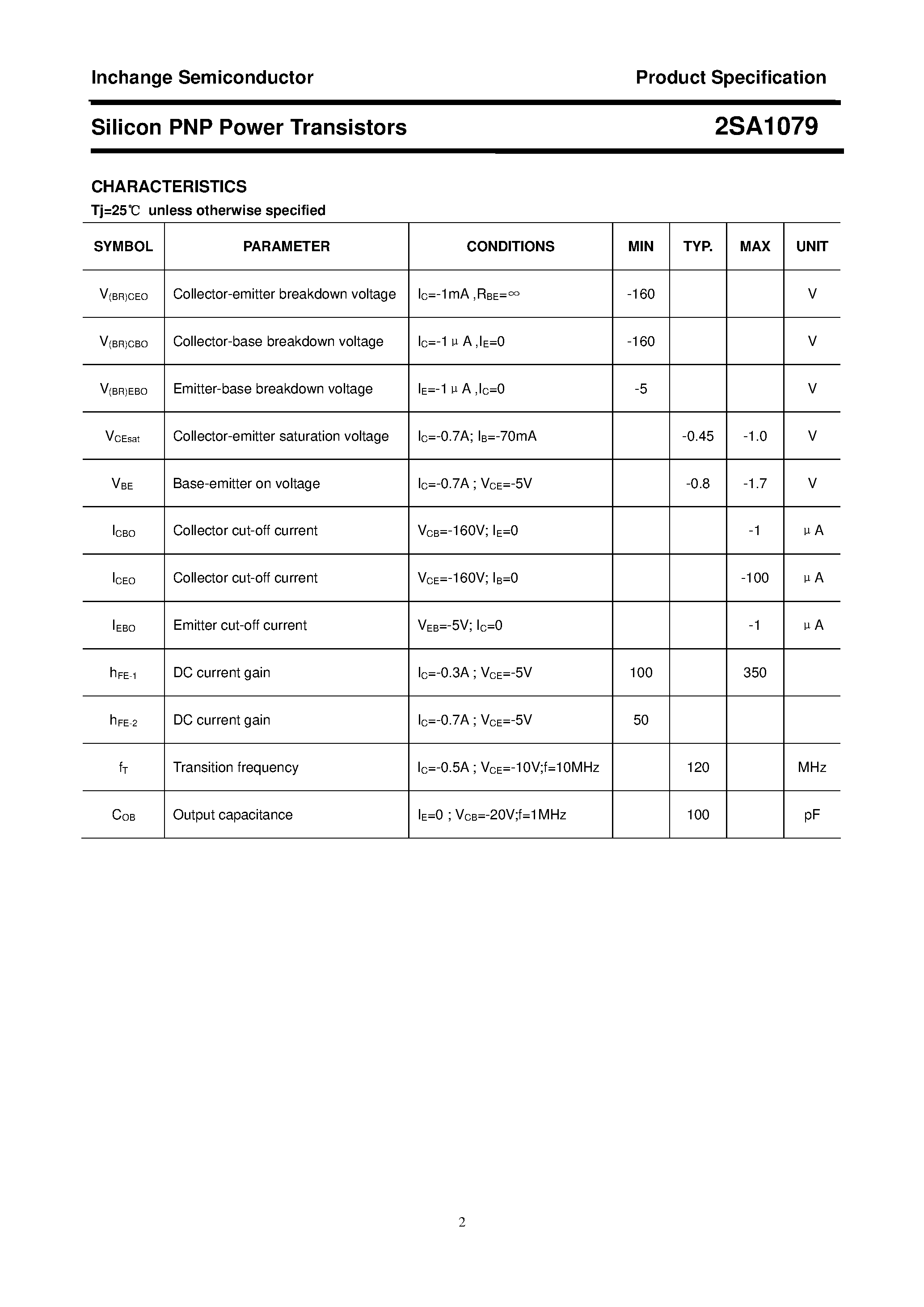 Datasheet 2SA1079 - POWER TRANSISTOR page 2