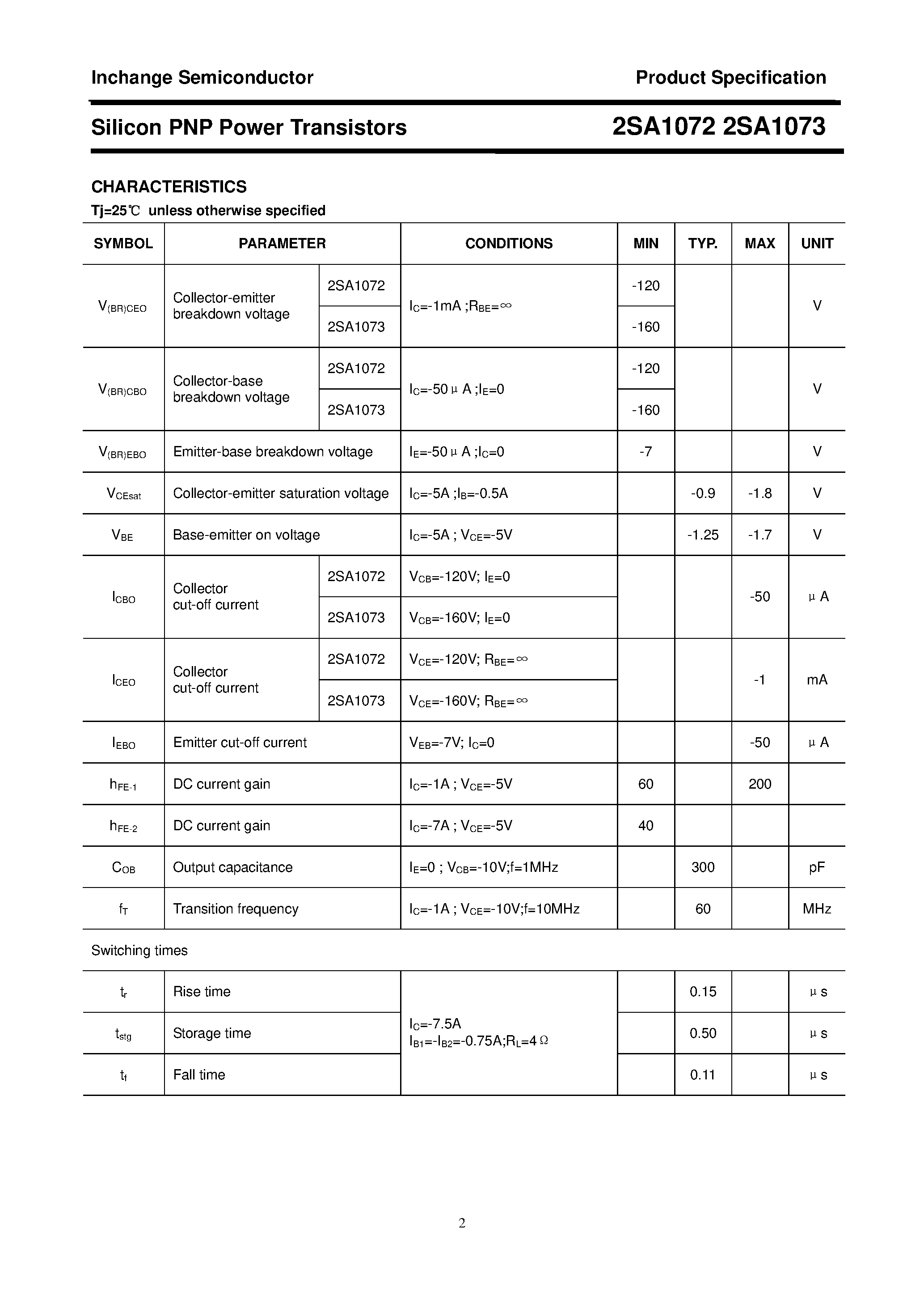 Datasheet 2SA1072 - POWER TRANSISTOR page 2