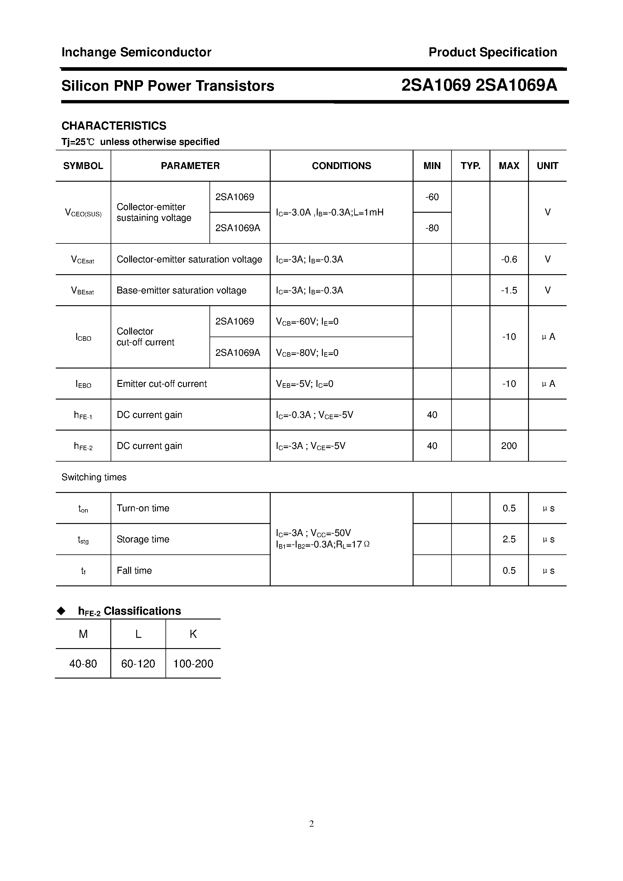 Datasheet 2SA1069 - POWER TRANSISTOR page 2