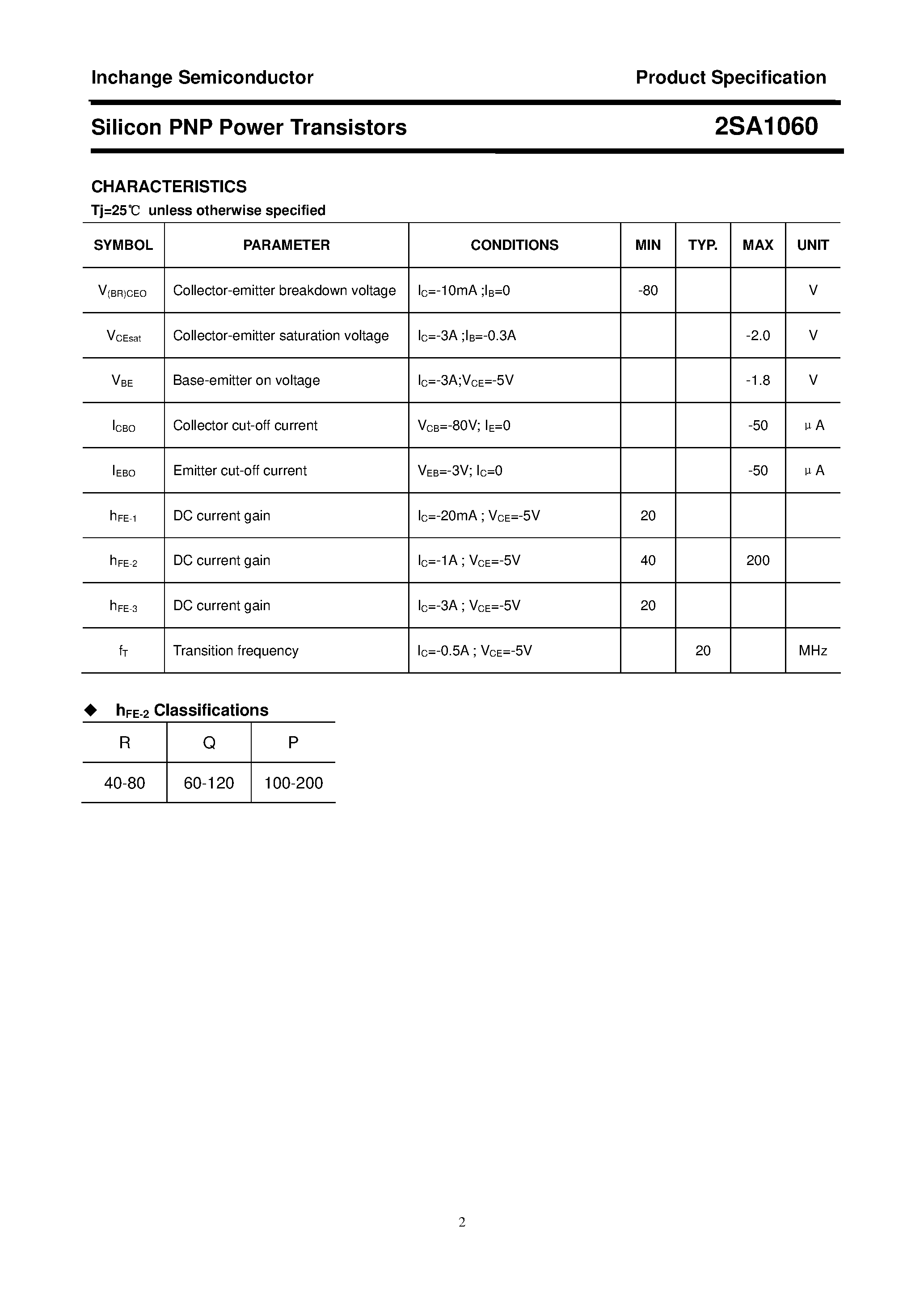 Datasheet 2SA1060 page 2 Datasheet 2SA1060 - POWER TRANSISTOR page 2