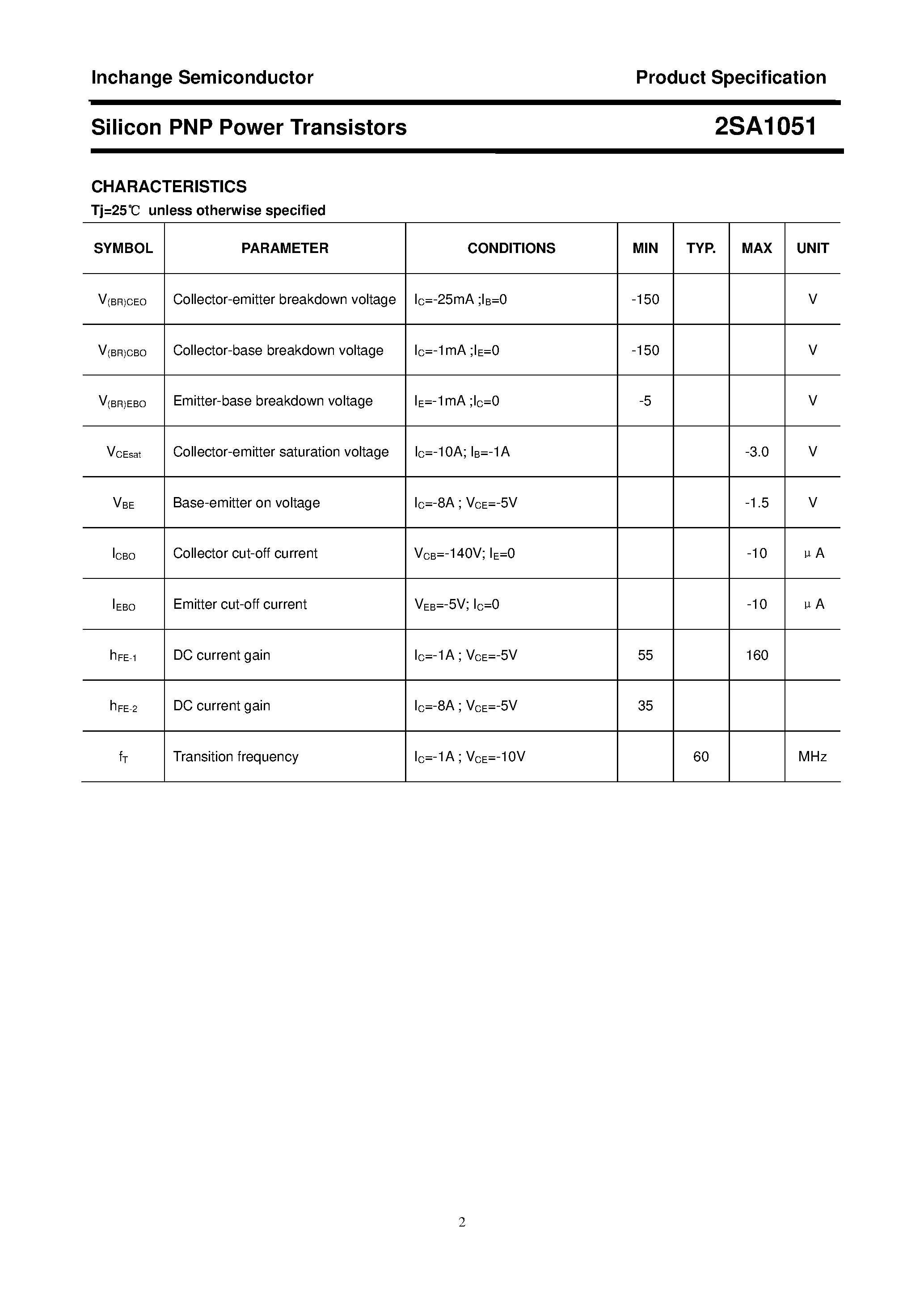 Datasheet 2SA1051 - POWER TRANSISTOR page 2